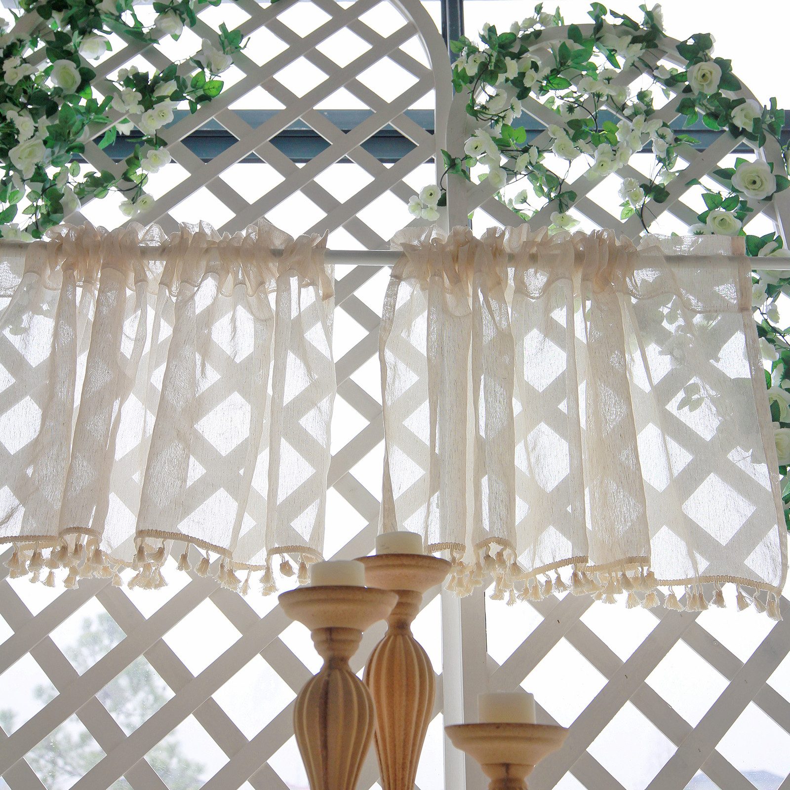 BTTO V&G Gardine Vintage-Quasten Fenstervorhänge Leinen kurze Vorhänge, Gaz günstig online kaufen