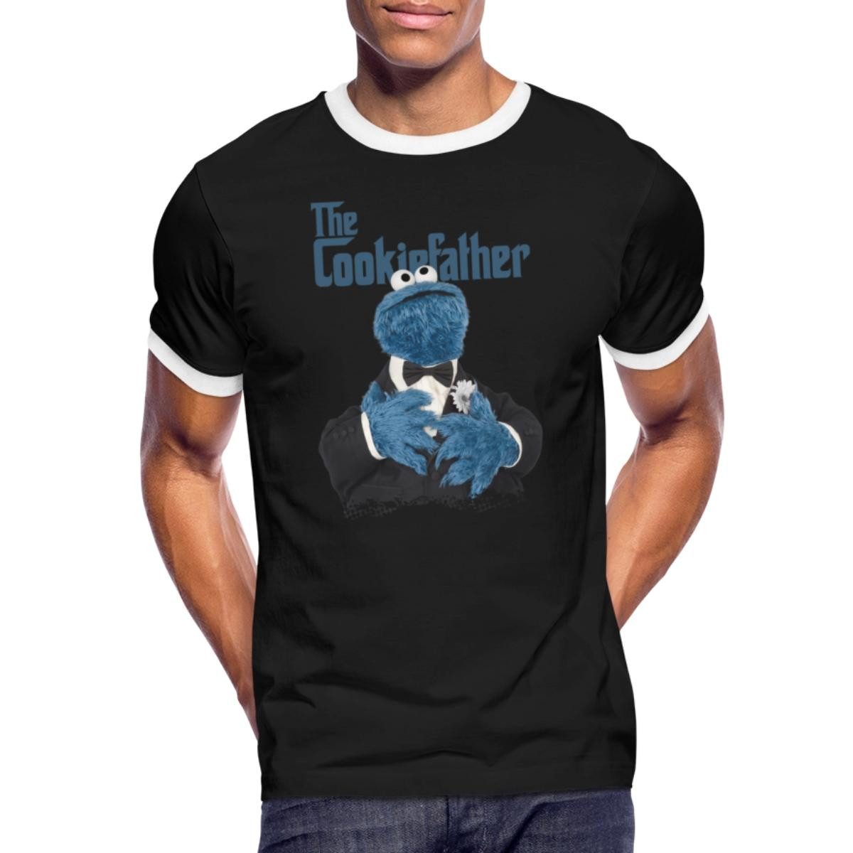 Spreadshirt T-Shirt Sesamstraße The Cookiefather Männer Kontrast T-Shirt (1-tlg)