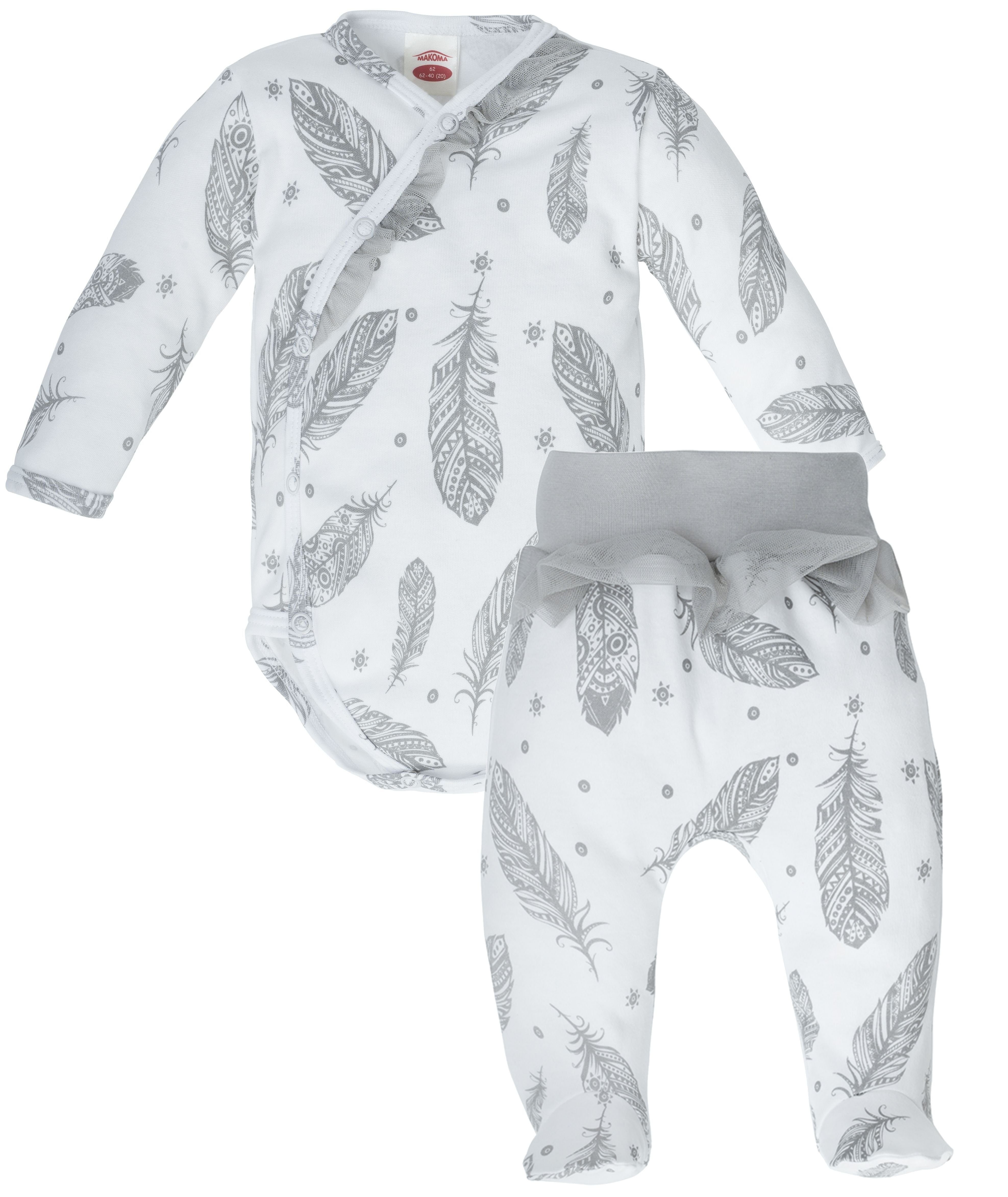 Makoma Erstausstattungspaket Baby Kleidung Wickelbody & Hose mit Fuß für  Neugeborene Mädchen Weiß (Set, 2-tlg., 2-tlg) 100% Baumwolle