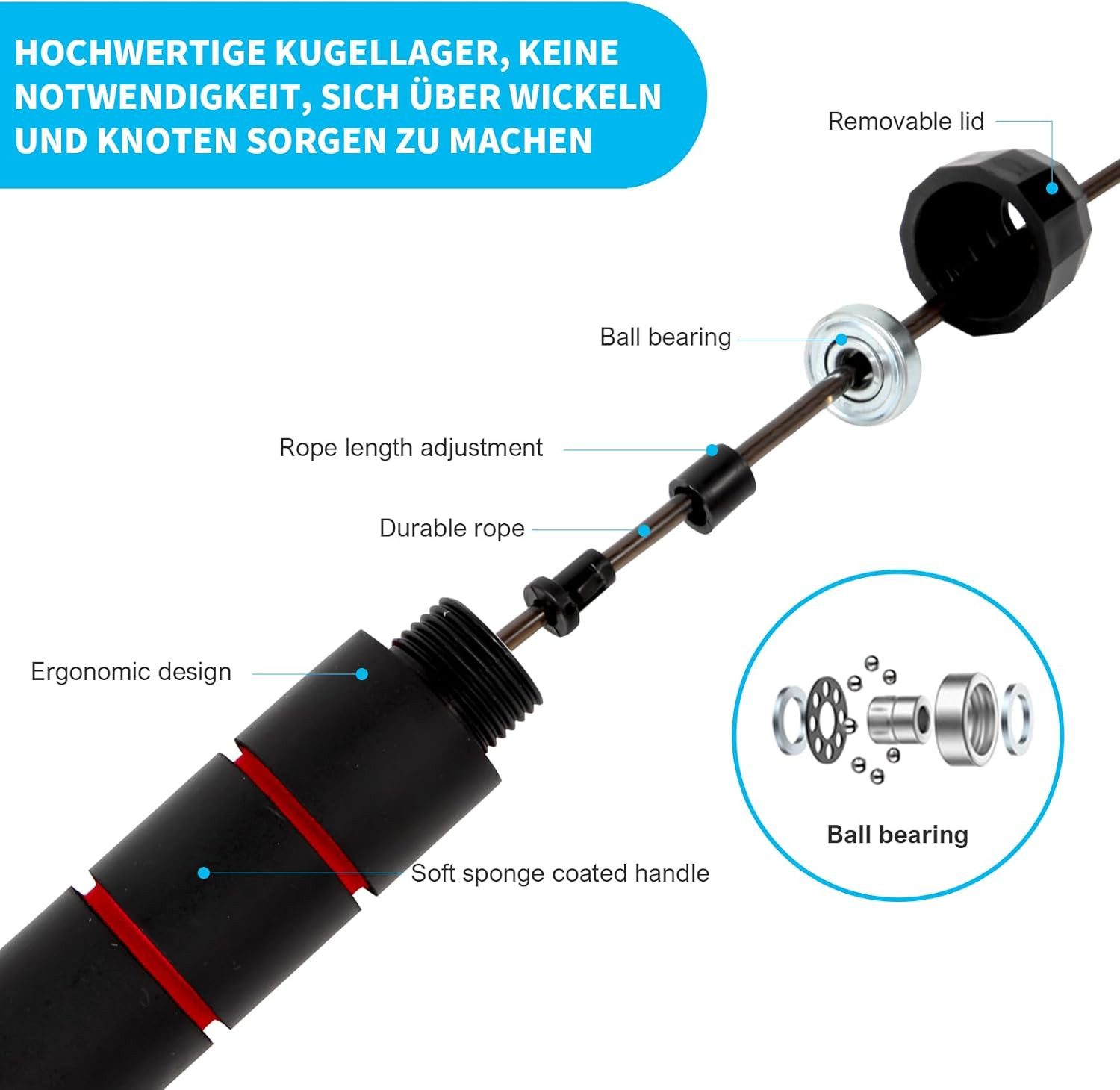 UE Stock Springseil 2 Stk. Springseil Hüpfseil Verstellbar Hautfreundlichen Schaum Griffe, für mehr Fitness und Wohlbefinden!