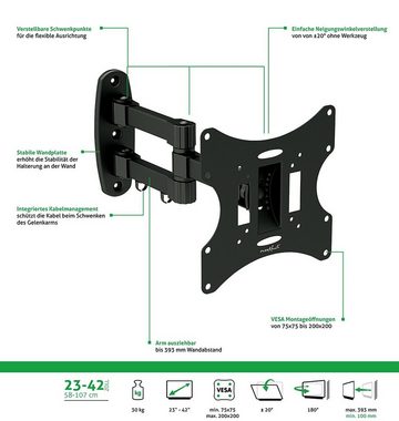 conecto TV Wandhalter für LCD LED Fernseher & Monitor TV-Wandhalterung, (bis 42 Zoll, schwenkbar, neigbar, ausziehbar)