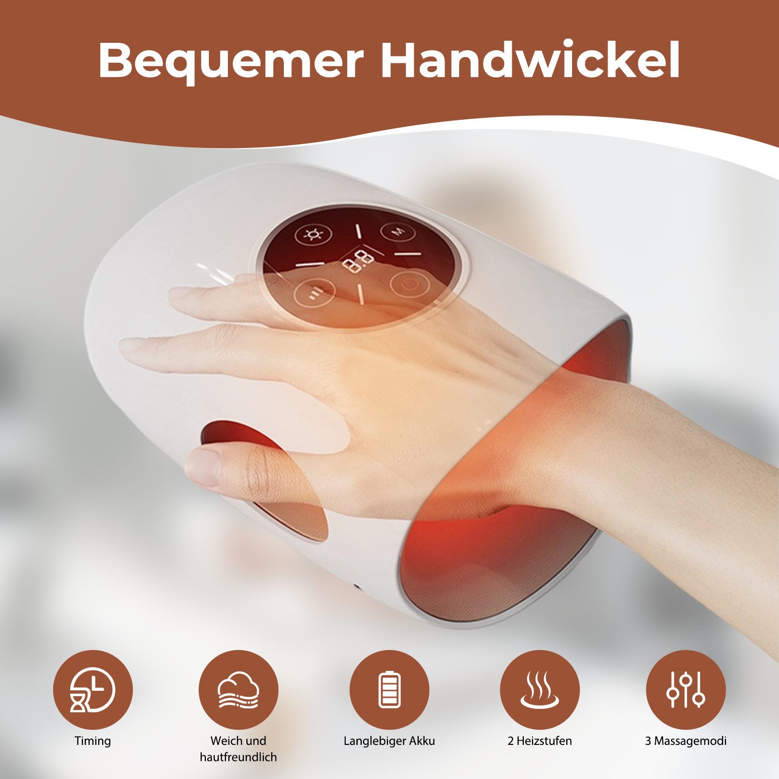 AKKEE Massagegerät Elektrisches Handmassagegerät 5 Intensitätsstufen 2 Heizstufen, Fördern Sie die Durchblutung