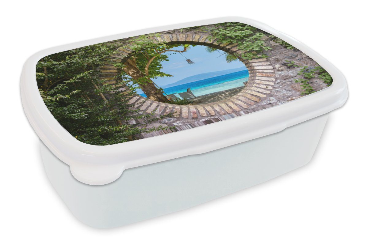 MuchoWow Lunchbox Strand - Durchsichtig - Tropisch - Strandkorb, Kunststoff, (2-tlg), Brotbox für Kinder und Erwachsene, Brotdose, für Jungs und Mädchen weiß