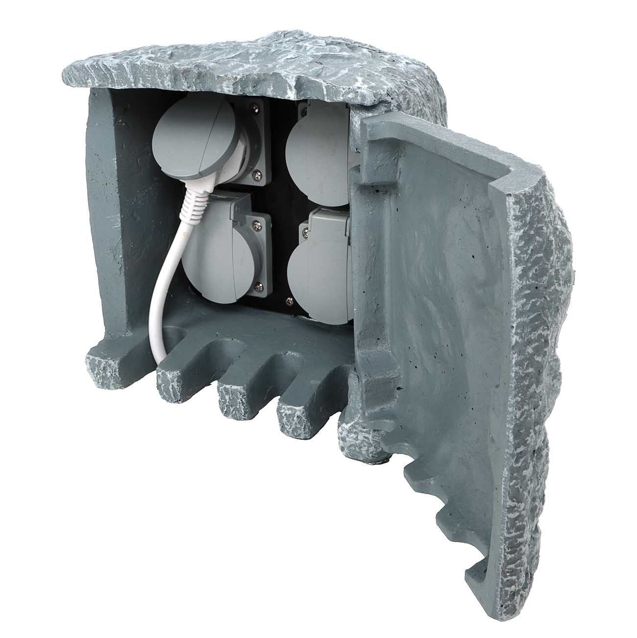 Bubble-Store Gartensteckdose Garten Steckdosenverteiler in Steinoptik, Outdoor Mehrfachsteckdose