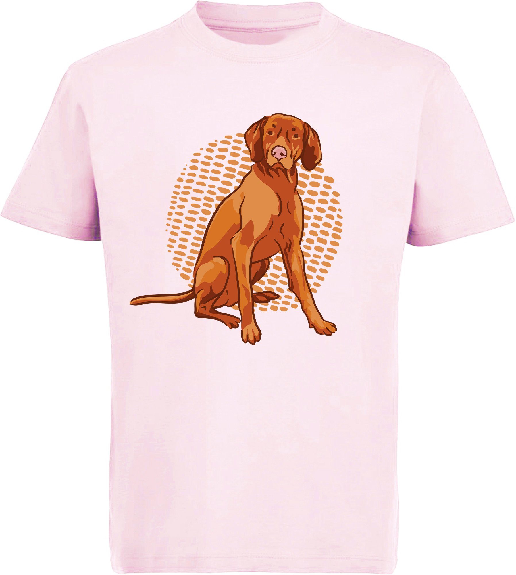 Shirt bedruckt rosa brauner Print T-Shirt Aufdruck, Hund Baumwollshirt Kinder Hunde - i257 Sitzender MyDesign24 mit