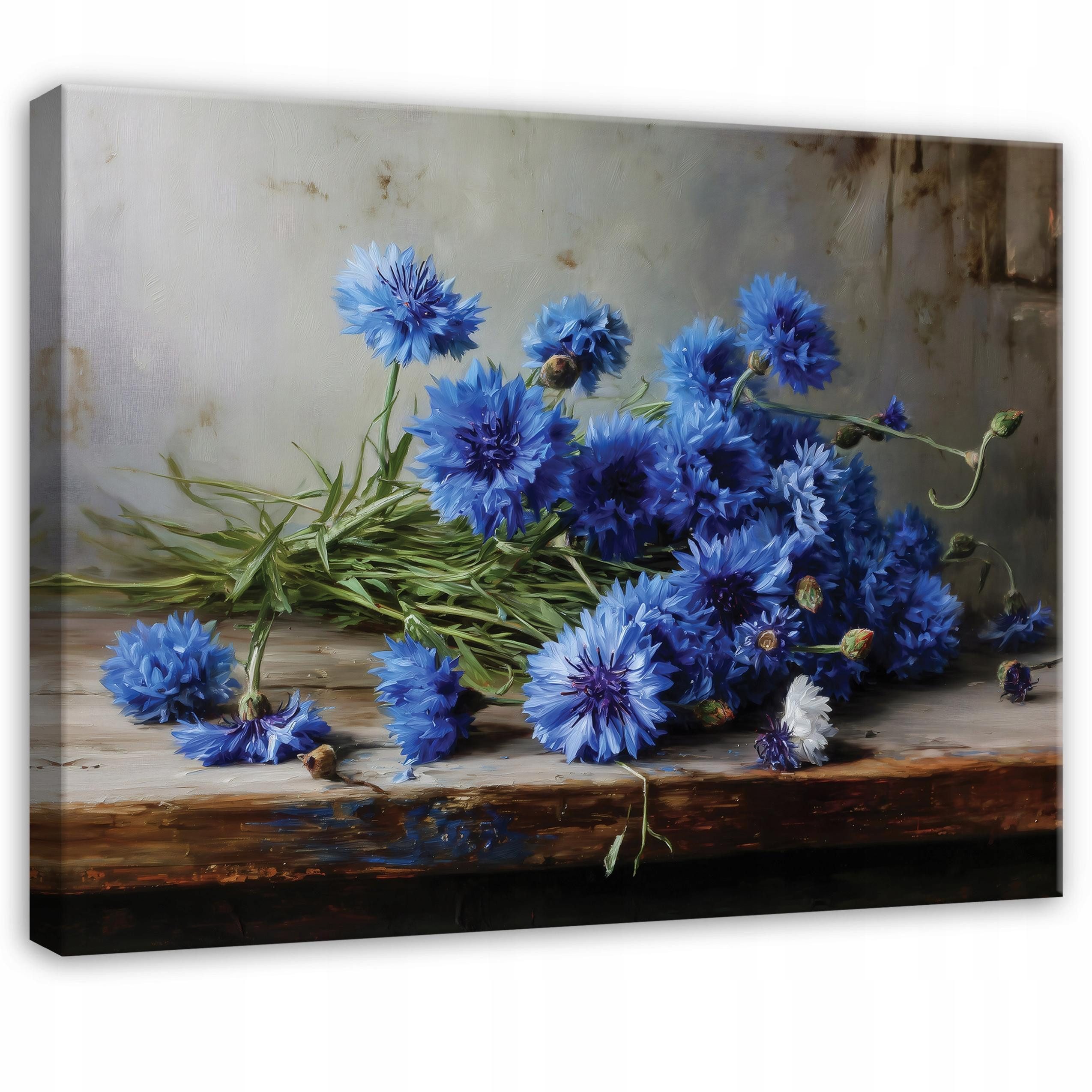 Wallarena Leinwandbild Blumen Vintage - Blau - Wohnzimmer, Blumen, 40x30x2cm