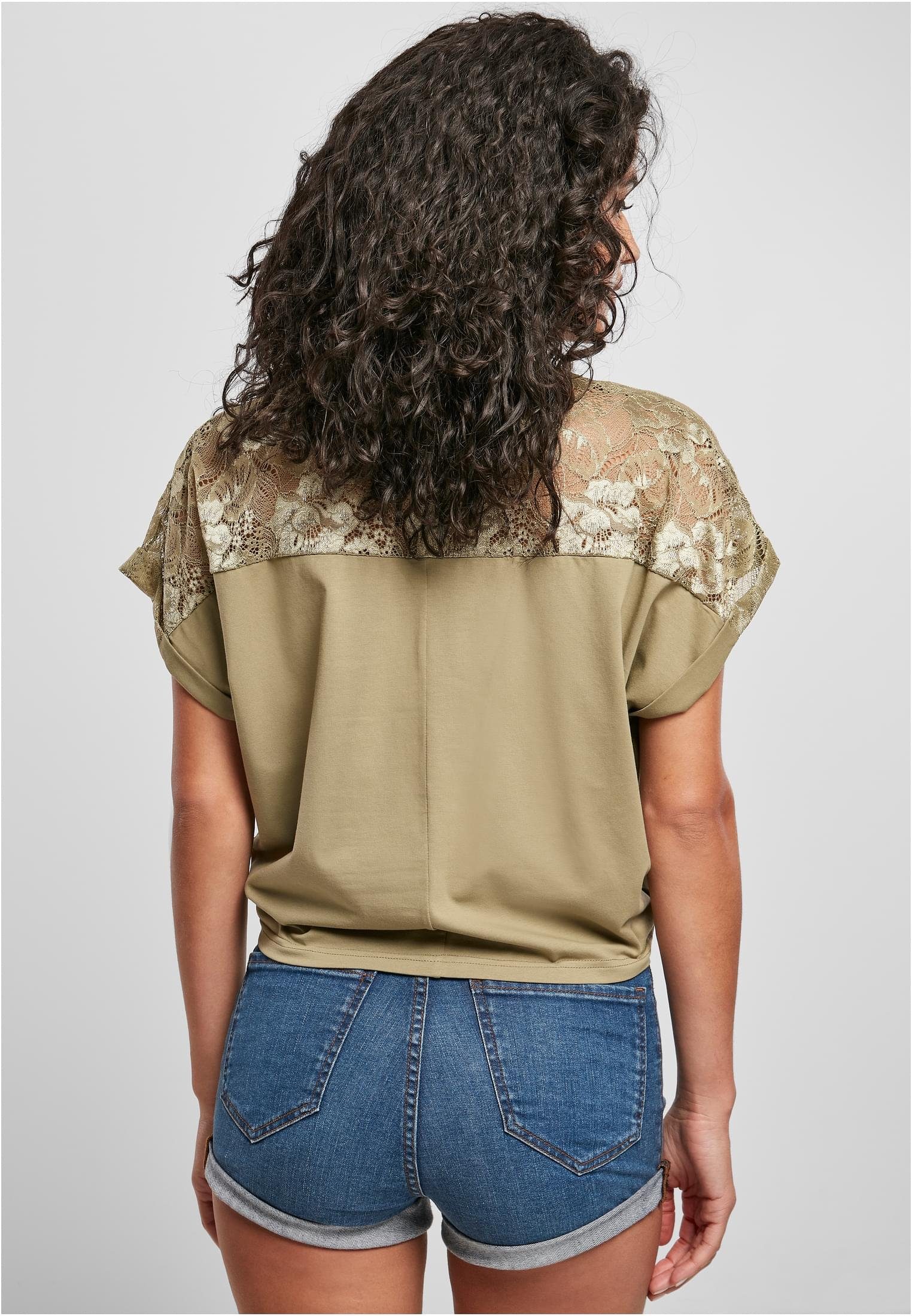 Oversized Damen Kurzarmshirt Lace (1-tlg) khaki Tee URBAN CLASSICS Ladies