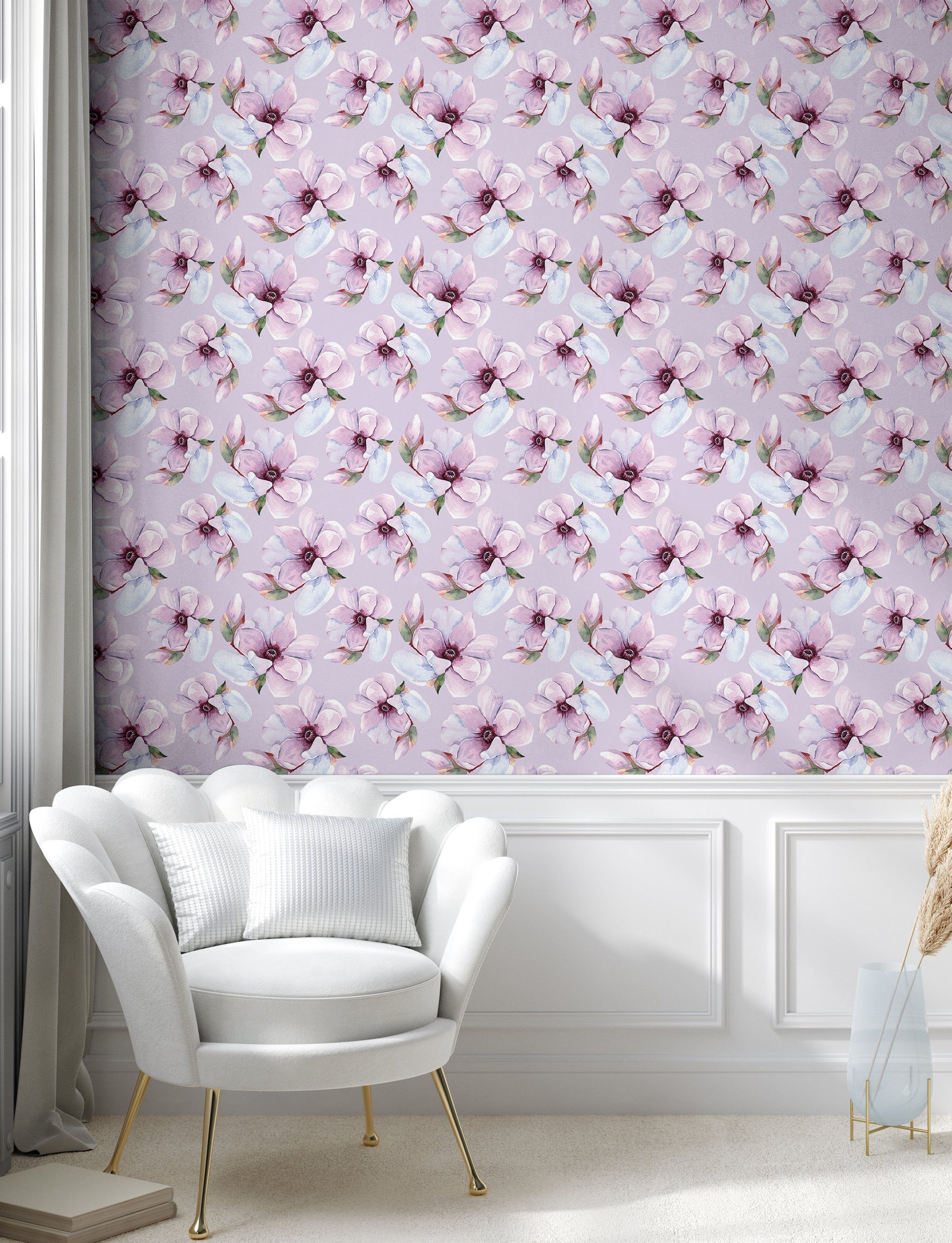 Abakuhaus Vinyltapete selbstklebendes Wohnzimmer Küchenakzent, Aquarell-Blumen Blumen Blooming