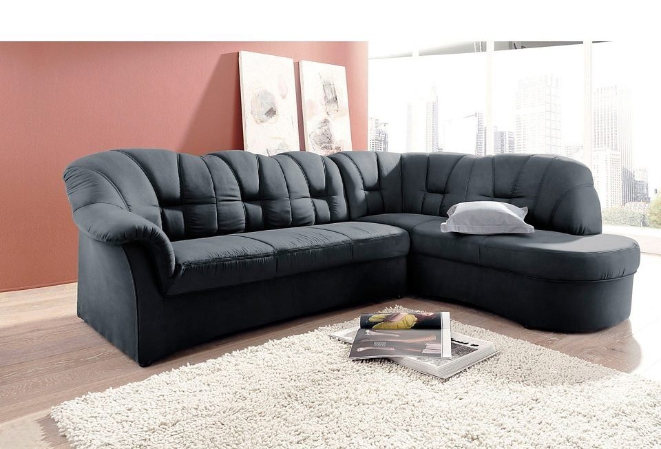 DOMO collection Ecksofa Papenburg, zeitlose Rückensteppung, elegante Armlehne, L-Form, mit Ottomane, wahlweise mit Bettfunktion