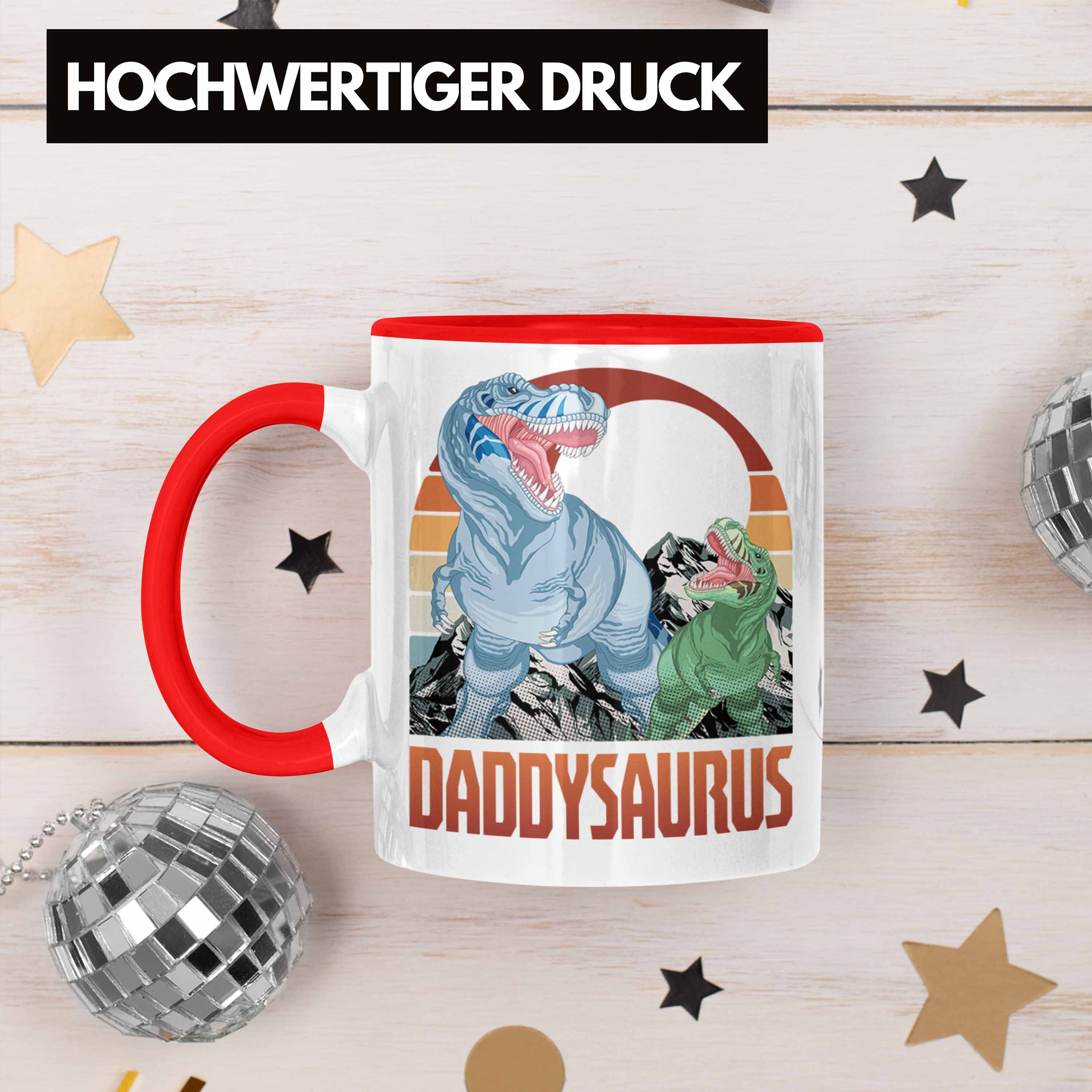 Weihnachten Geburtstag Tasse zum für Trendation Geschenk Vater Rot Vatert Daddysaurus Tasse