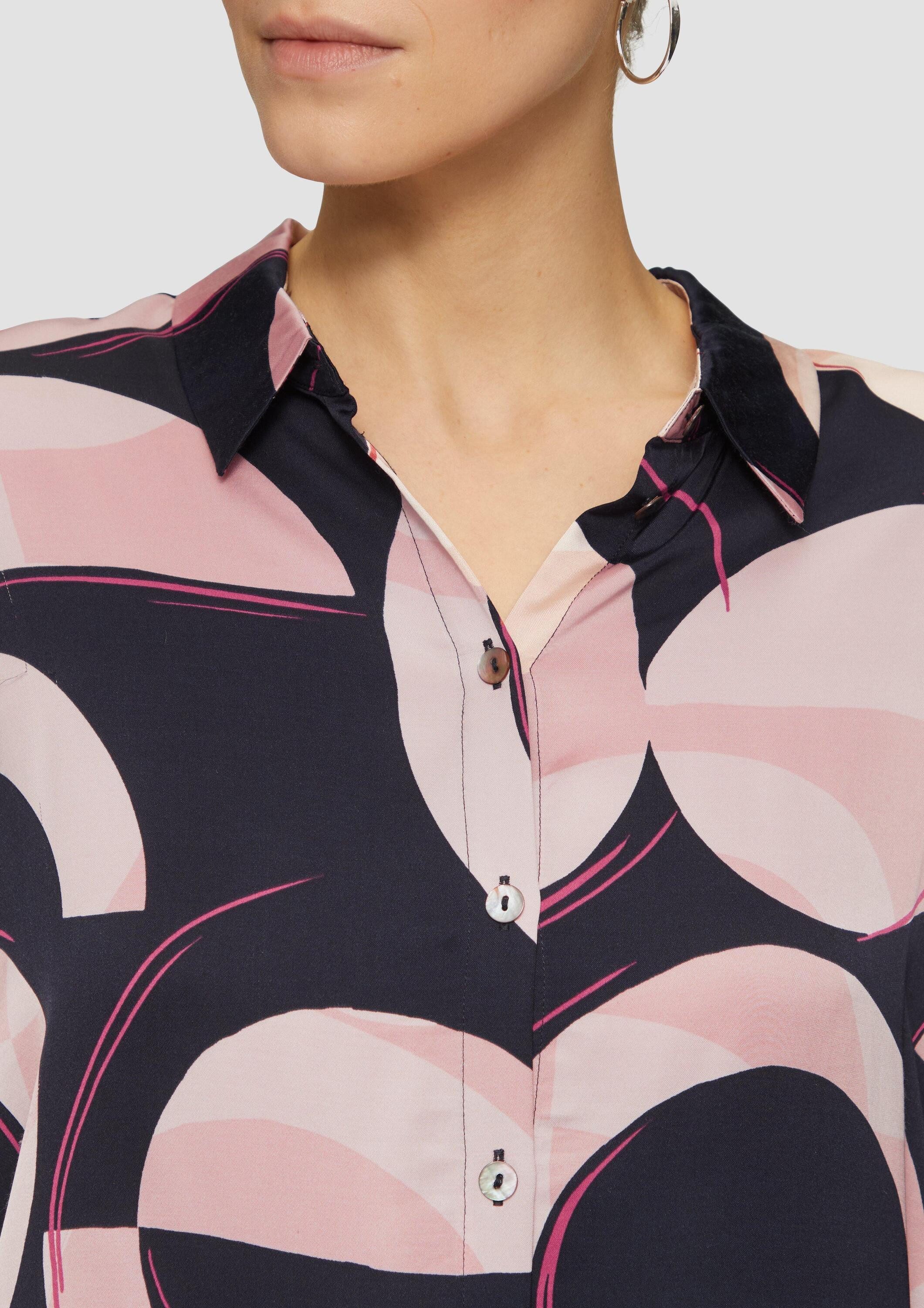 s.Oliver Langarmbluse Bluse Satinierte Longbluse mit Falten-Details