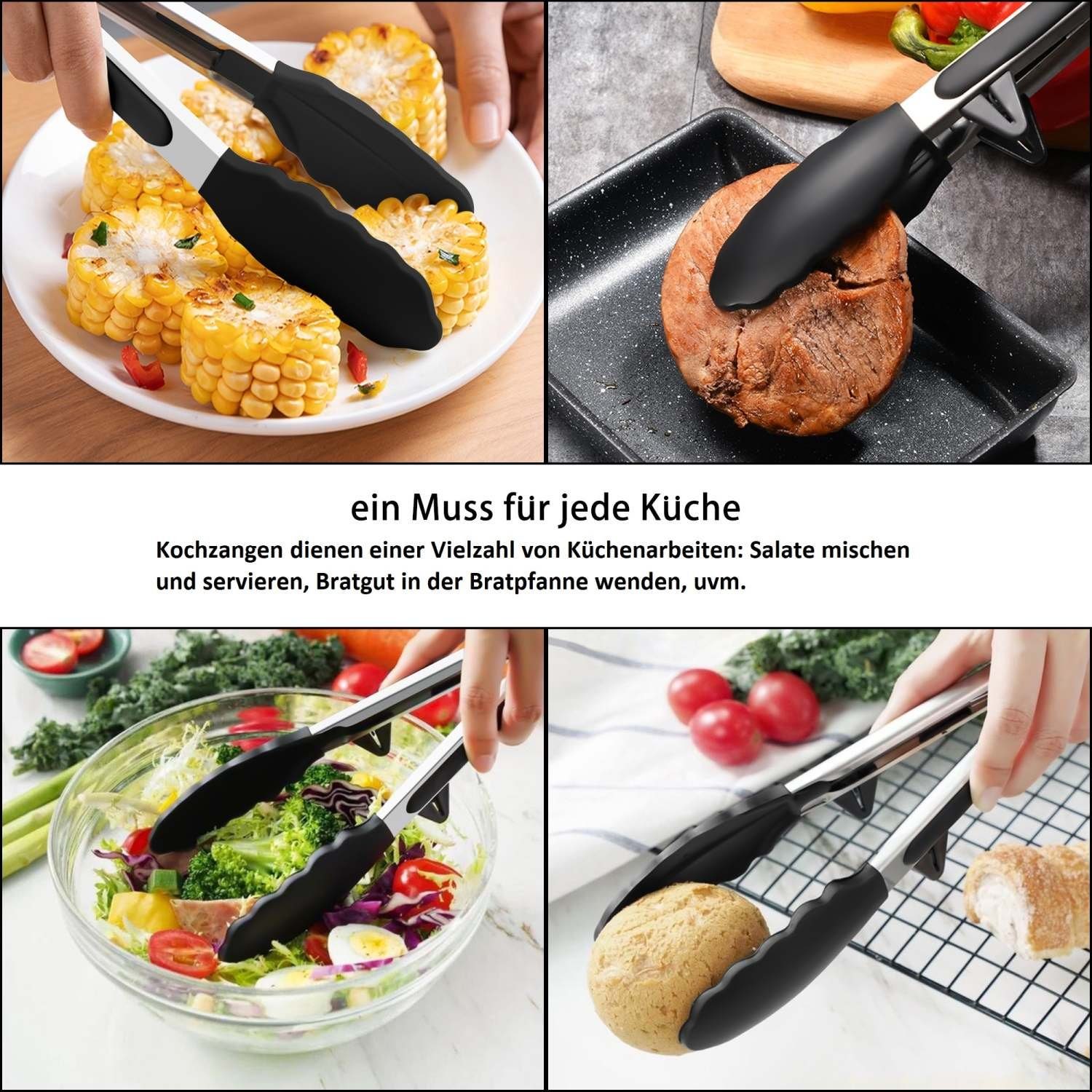 Intirilife Kochzange, 2er Set multifunktionale Salatbesteck Küchenzangen Grillzange 