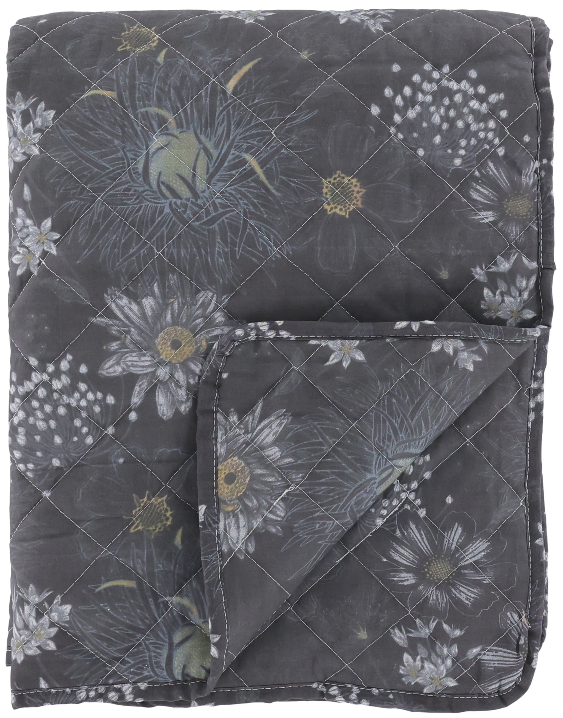 Chic Antique Tagesdecke Chic Antique - Decke Quilt Wohndecke 180x130cm Grau mit Blumenmuster