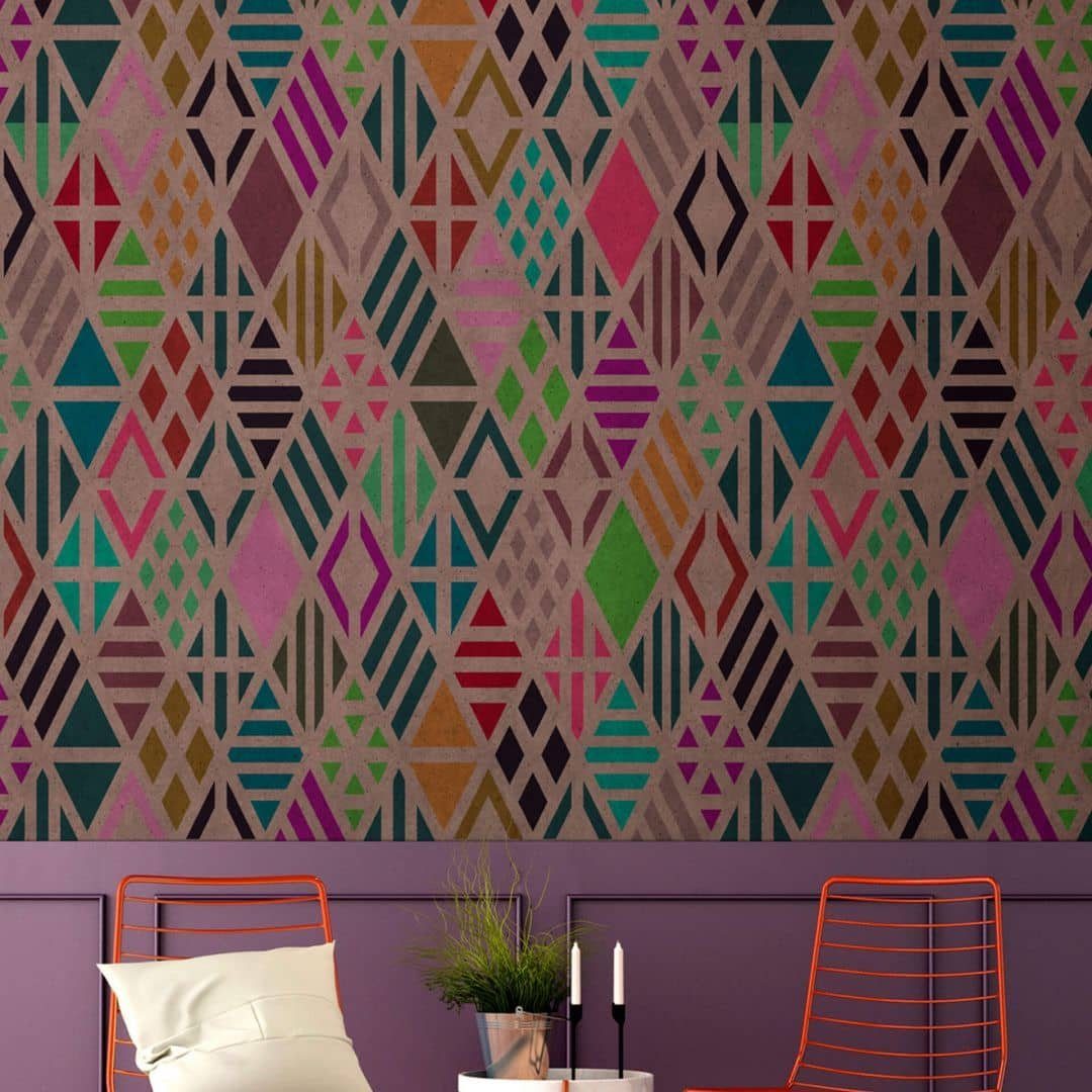 living walls Fototapete »Große Vliestapete XXL Fototapete by Patel  geometrische Tapete neon pink rot blau 4m x 2.7m«, geometrical online  kaufen | OTTO
