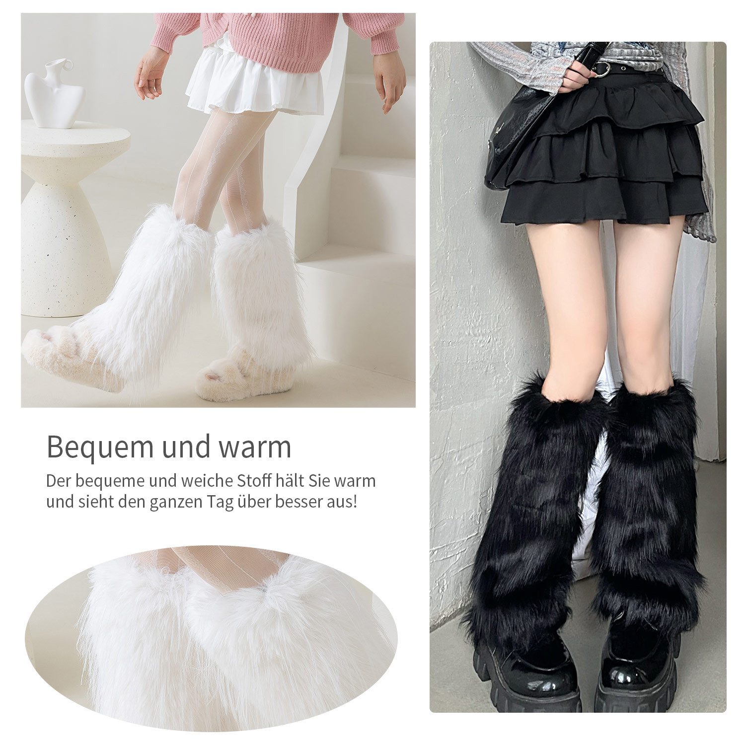 Refttenw Beinstulpen Damen Kunstpelz Plüsch Beinwärmer Winter Stulpen für Fasching Party