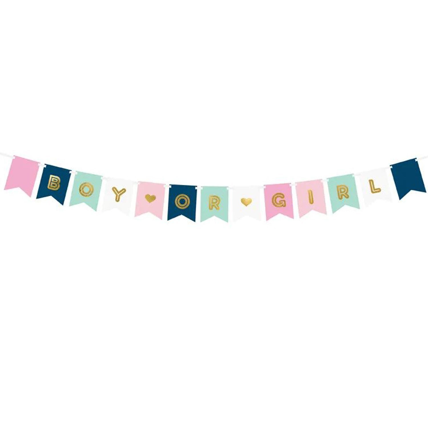 partydeco Girlande Banner 'Boy or Girl' Bunt, 15 x 175 cm