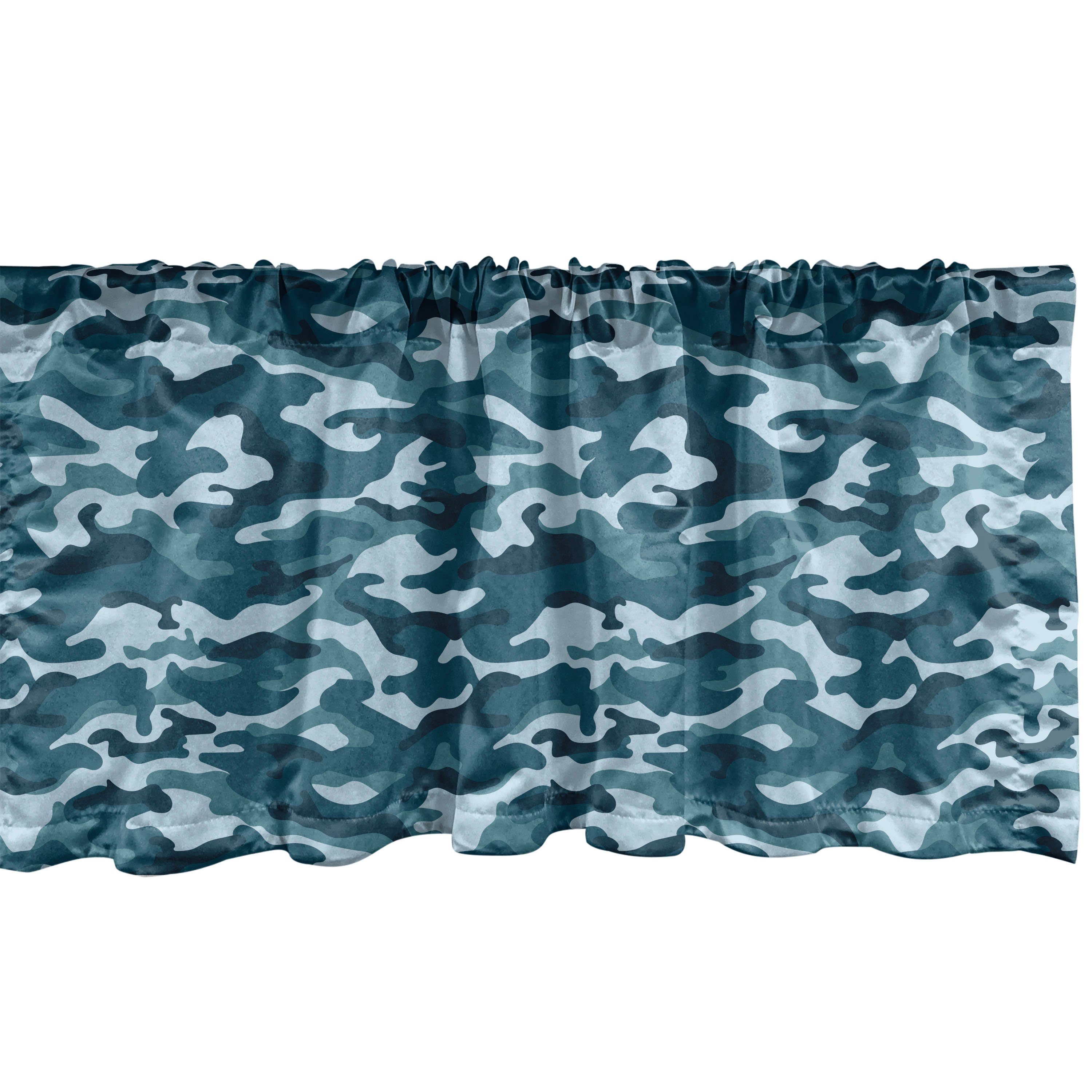 Scheibengardine Vorhang Volant für Küche Schlafzimmer Dekor mit Stangentasche, Abakuhaus, Microfaser, Blau Tarnung Oceanic Farben