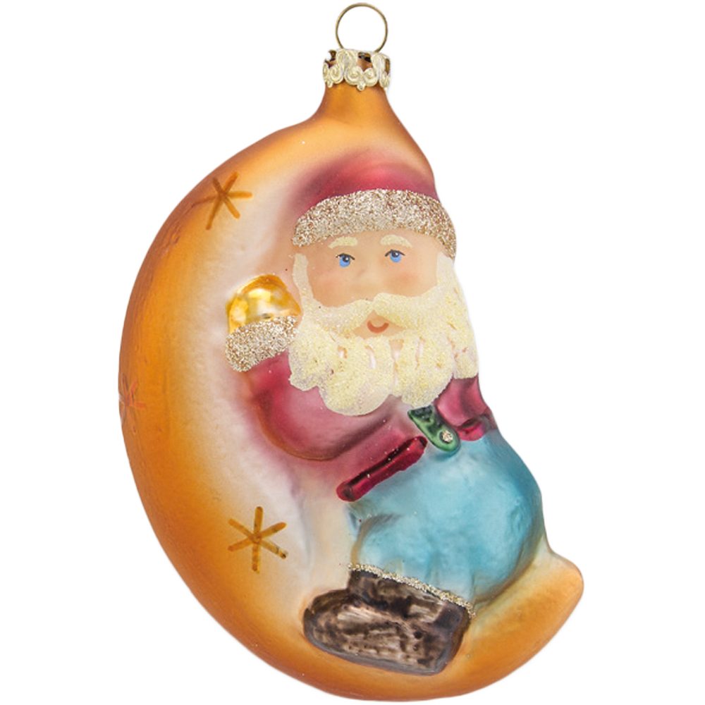 Thüringer Glasdesign Christbaumschmuck Santa im Mond (1-tlg), mundgeblasen, handbemalt