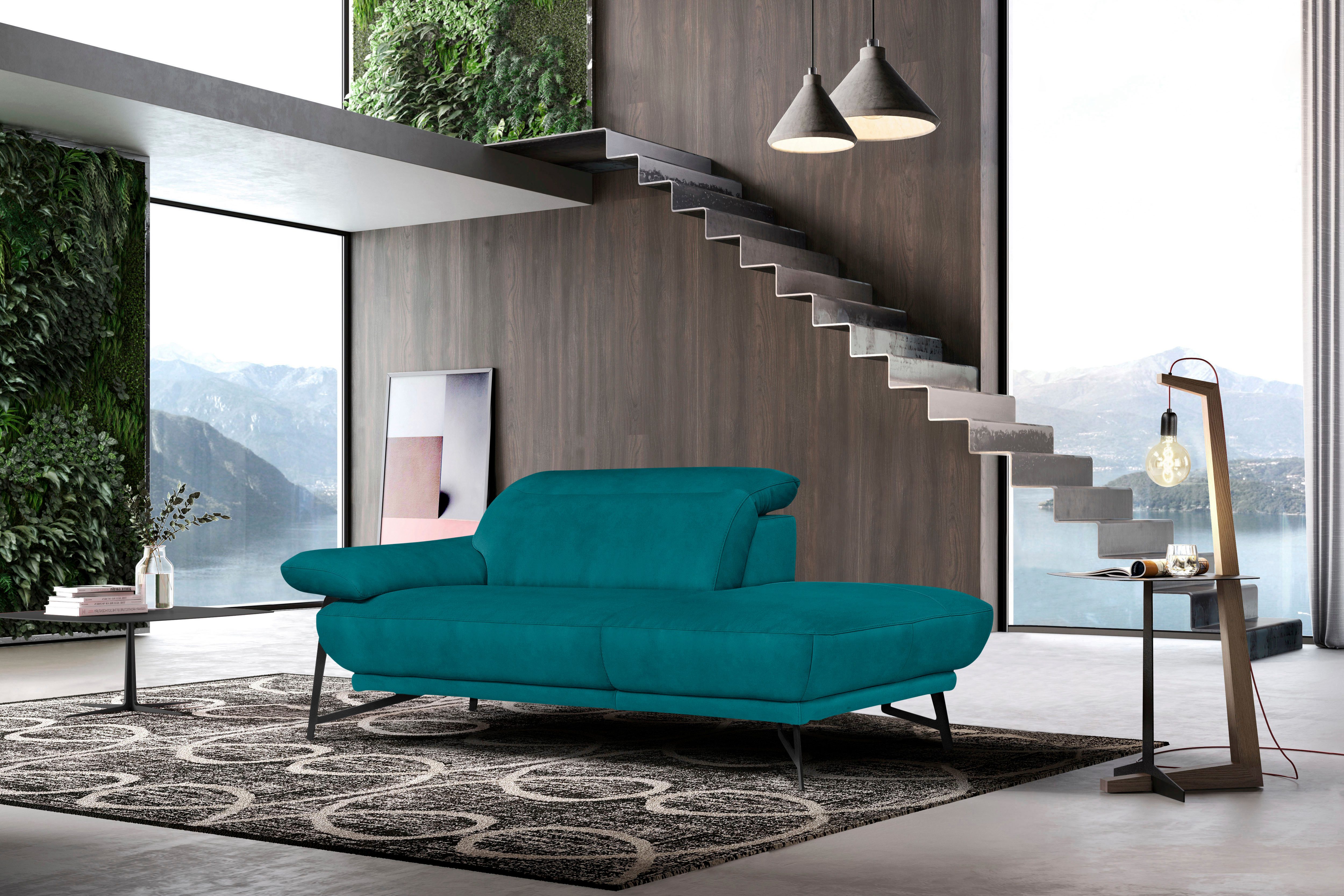 Egoitaliano Ottomane Anais, erstklassiges Designsofa, Breite 179 cm, Fußfarbe schattengrau, Kopfteil verstellbar, Luxus-Microfaser, blaurün