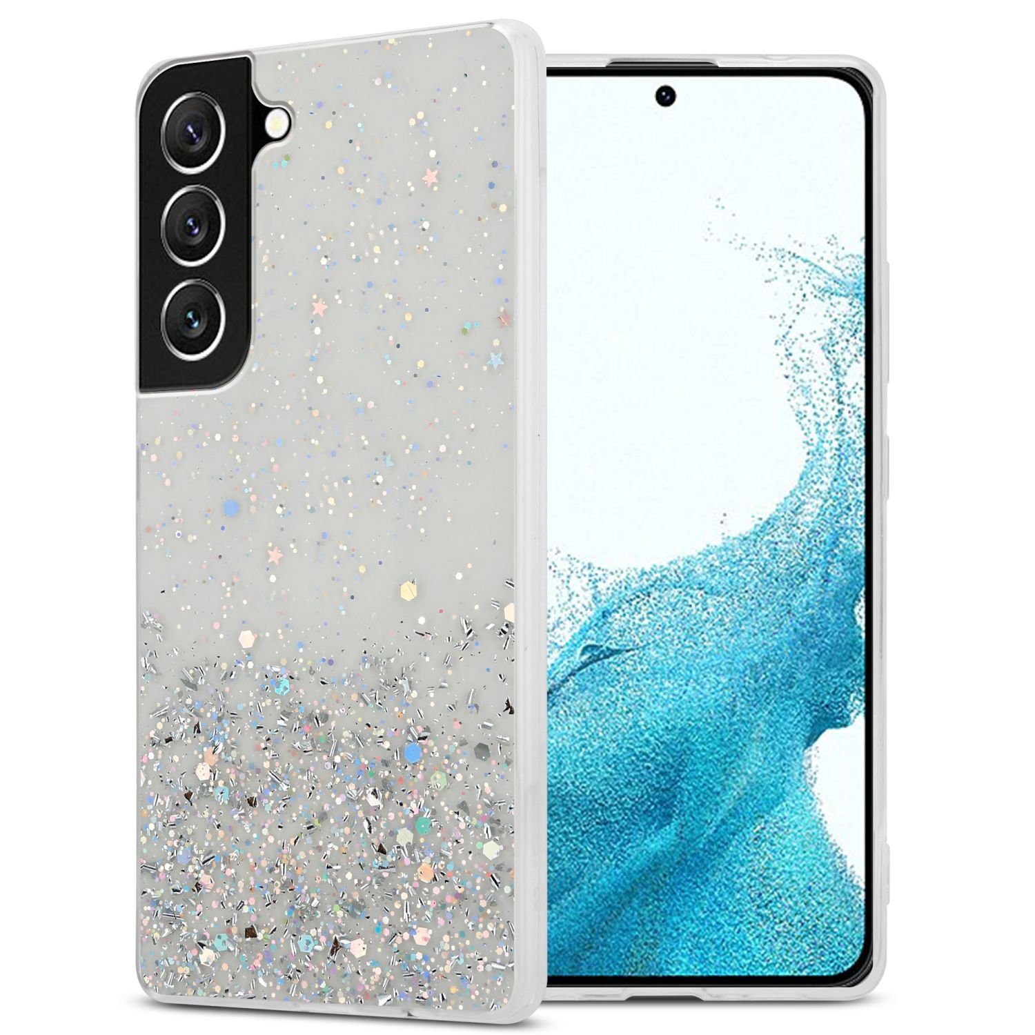 Cadorabo Handyhülle für Samsung Galaxy S22 Hülle Samsung Galaxy S22, Flexible TPU Silikon Handy Schutzhülle - Hülle - mit Glitzer