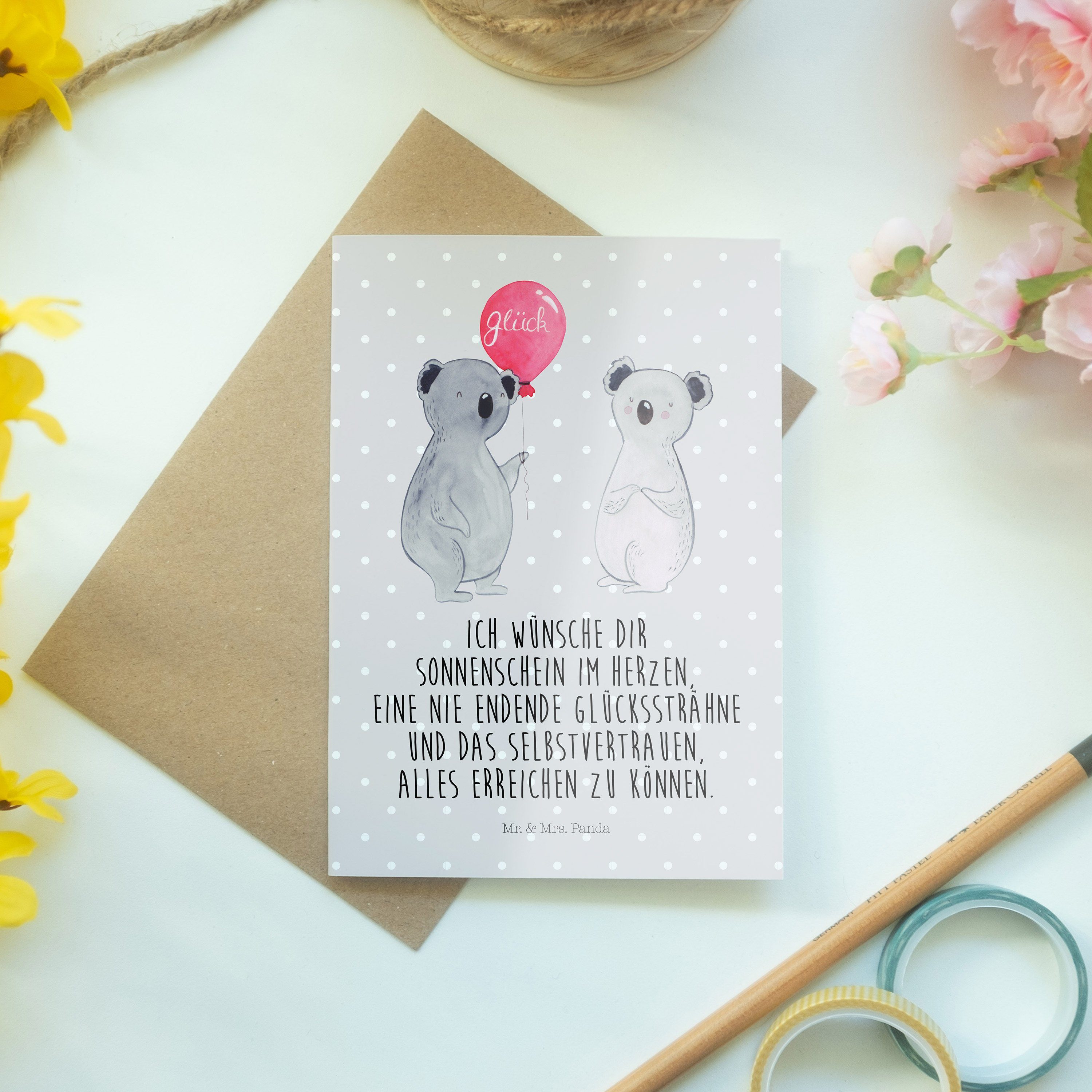 Party, Panda Pastell Grußkarte Grau Geburtstagskarte & - Luftballon Mrs. - Geschenk, Koala Mr.