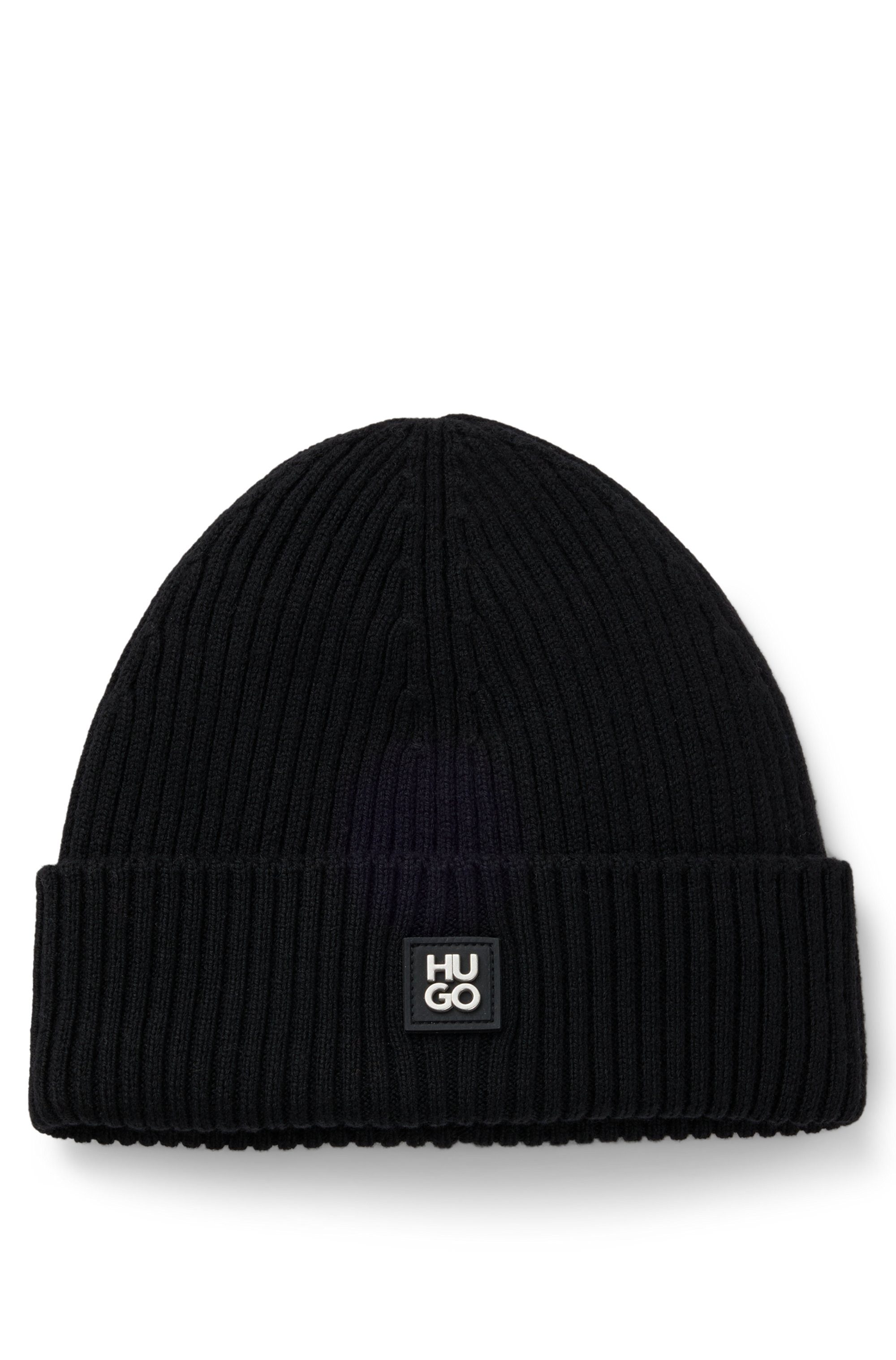 HUGO Strickmütze Xola Metal aus reiner Wolle, mit Stack-Label, unisex