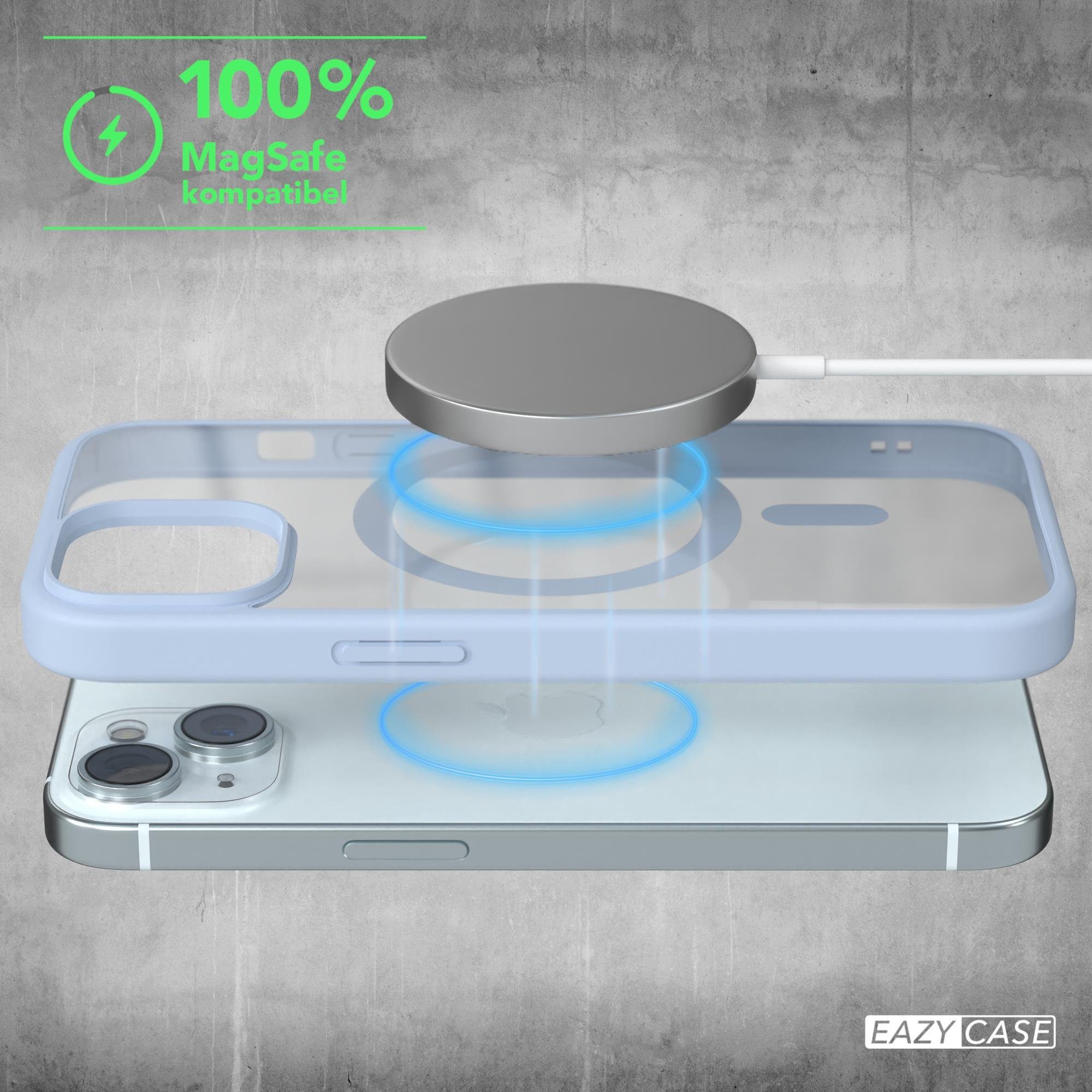 EAZY CASE Handyhülle Transparente Hülle mit MagSafe für iPhone 15 6,1 Zoll, Softcase, Schutzhülle mit Displayschutz, stoßfest, kratzfest, Hellblau