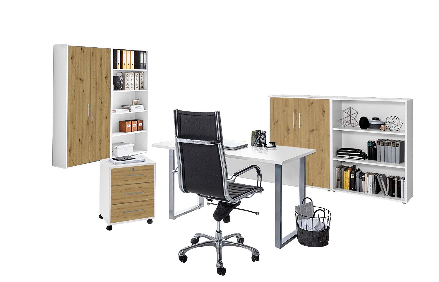 BMG Möbel Büromöbel-Set Office Edition Mini Set 1, (Büromöbel komplett Set, 6-tlg., 6-tlg), ideal für Arbeitszimmer und Homeoffice
