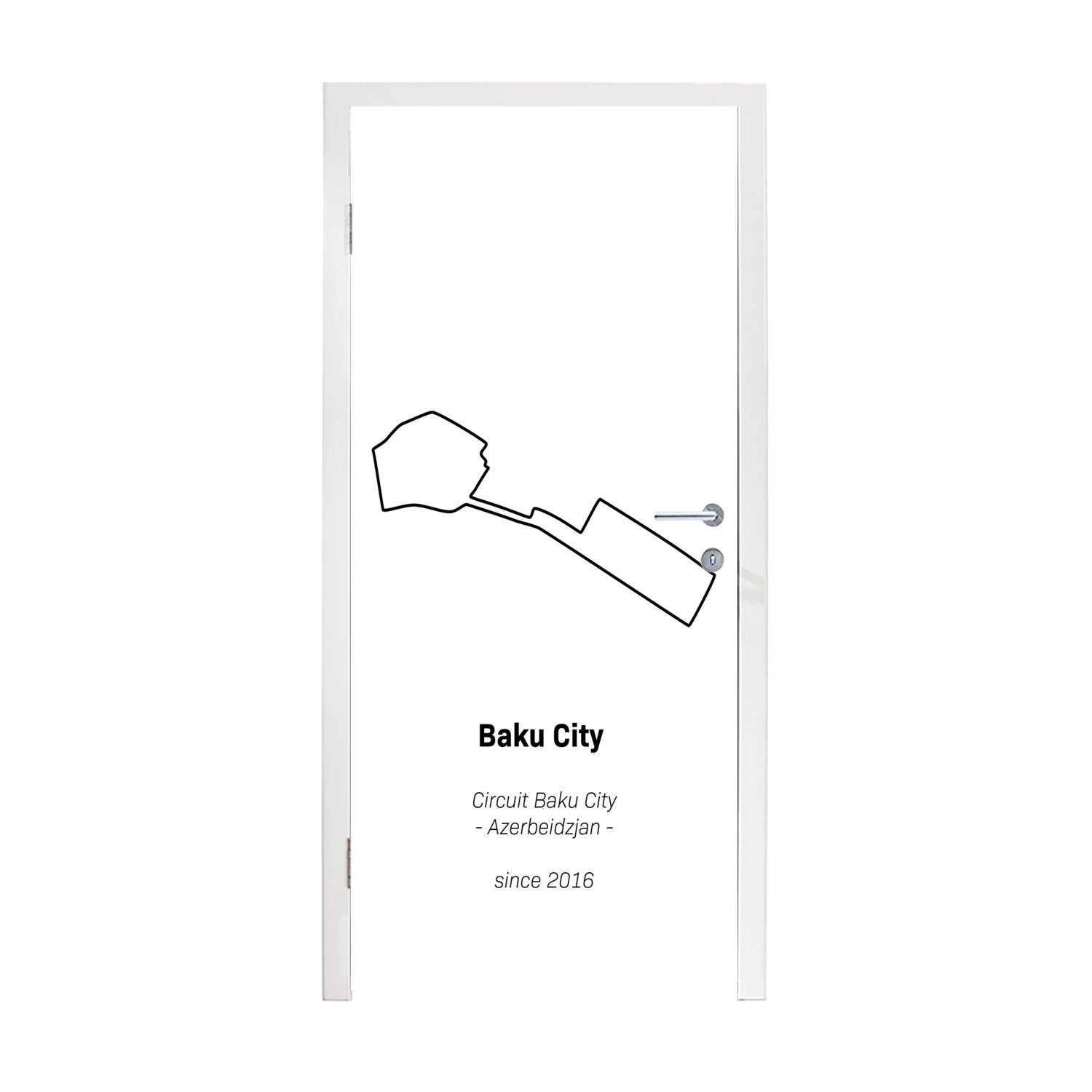 MuchoWow Türtapete Formel 1 - Baku - Rennstrecke, Matt, bedruckt, (1 St), Fototapete für Tür, Türaufkleber, 75x205 cm