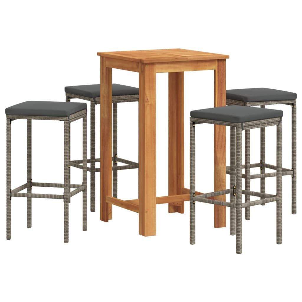 vidaXL Gartenlounge-Set 5-tlg. Gartenbar-Set Grau Massivholz und Poly Rattan, (4-tlg)