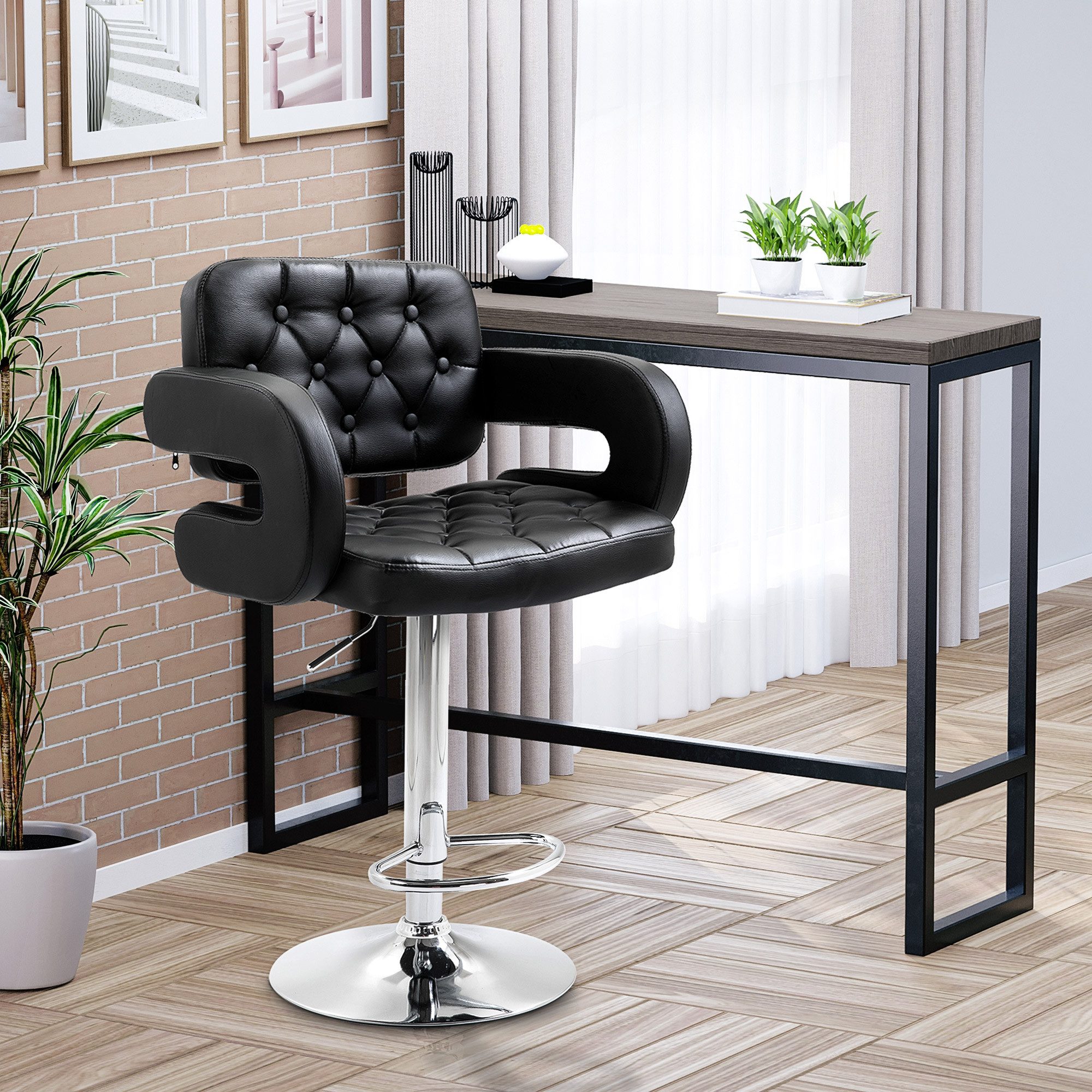 HOMCOM Barhocker Barstuhl mit Metallgestell, 360° Drehbar Tresenhocker (Höhenverstellbar Küchenstuhl, 1 St., 360° Drehbar Barstuhl), für Küche, Wohnzimmer, Esszimmer Schwarz