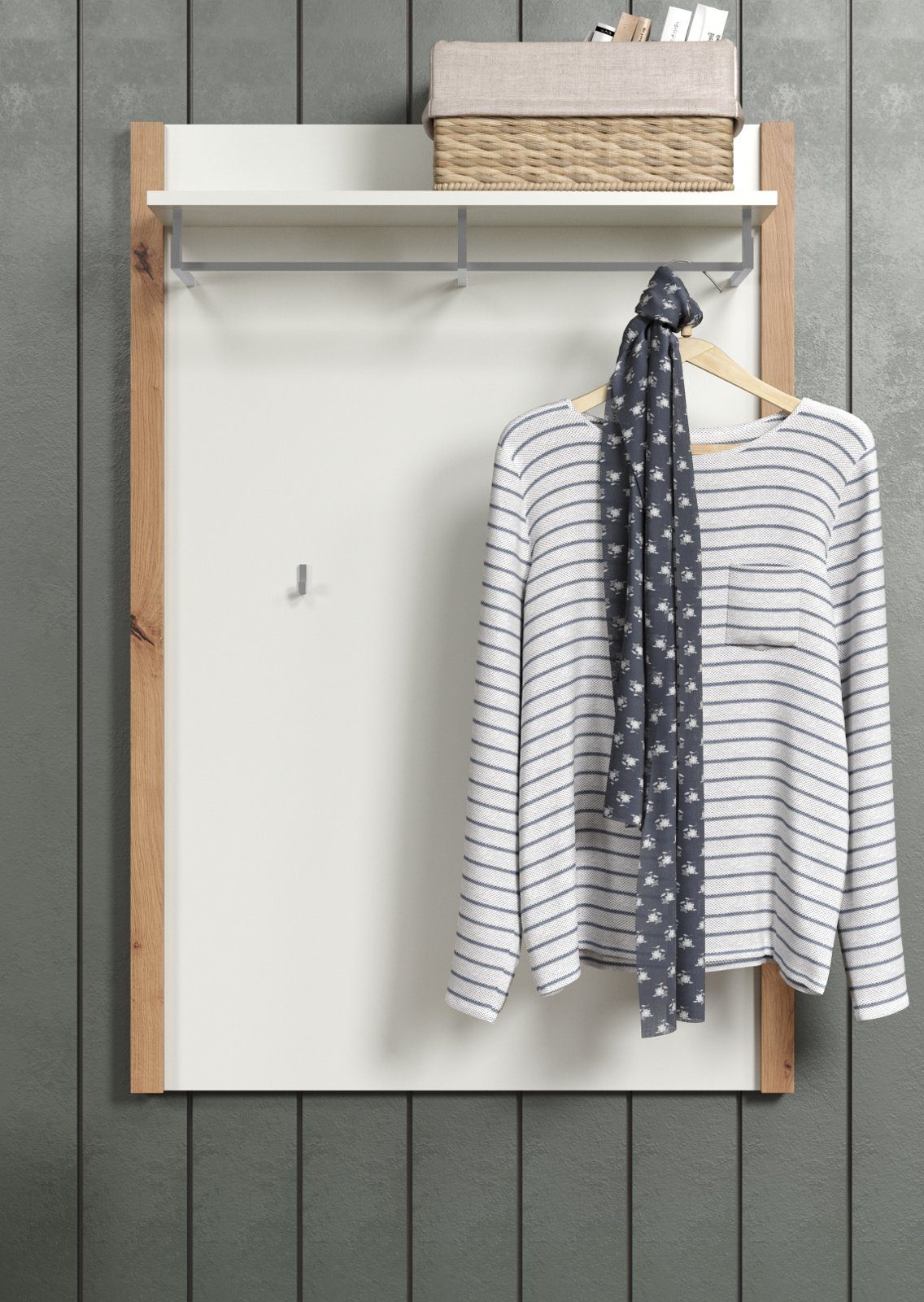 cm), Kleiderstange mit 78 trendteam in x 114 Garderobenpaneel Eiche Artisan, (Wandgarderobe weiß mit Dakota