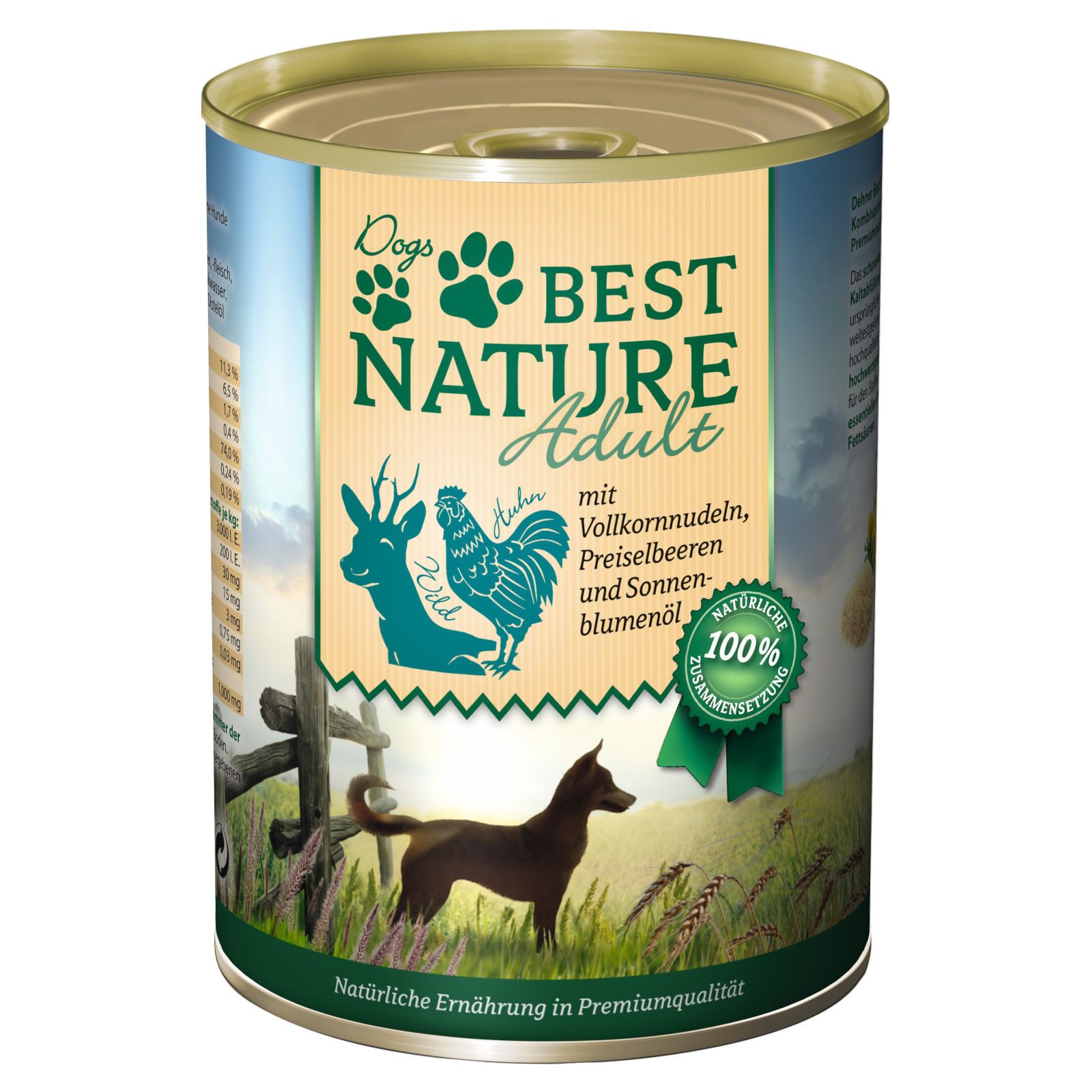Best Nature Adult, Nassfutter für Hunde, 400g, mit Wild, Huhn und Nudeln, Alleinfuttermittel für: Hund