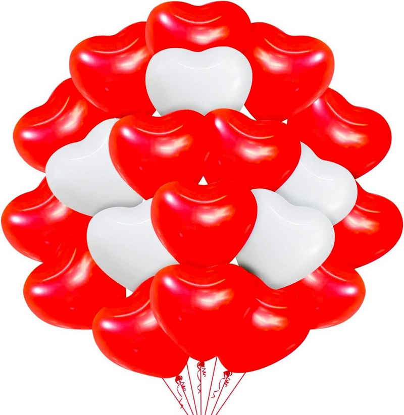Dekotalent® Luftballon 100x Herzballons Luftballons Ballons Luft, Helium - rot-weiß mix, Herzform