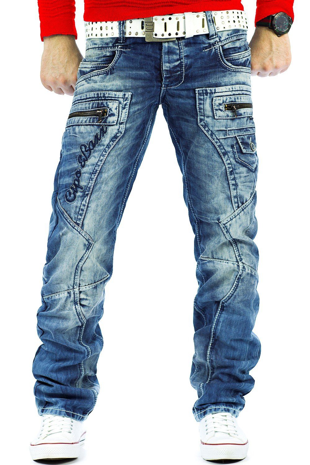 Cipo & Baxx Regular-fit-Jeans »BA-C1178 Freizeithose mit diversen  Verzierungen« Jeans Hose mit Destroyed Effekten, zusätzlichen Taschen und  Reißverschlüssen online kaufen | OTTO