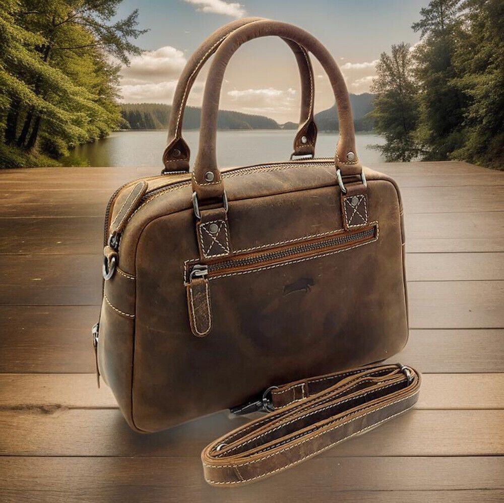 Umhängetasche Damen Handtasche Schultertasche rustikales Büffelleder 30cm braun