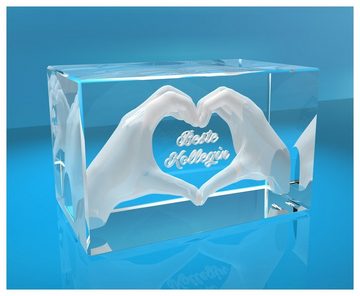 VIP-LASER Dekofigur 3D Glasquader I Herz aus Händen mit Gravur I Text: Beste Kollegin, Hochwertige Geschenkbox, Made in Germany, Familienbetrieb