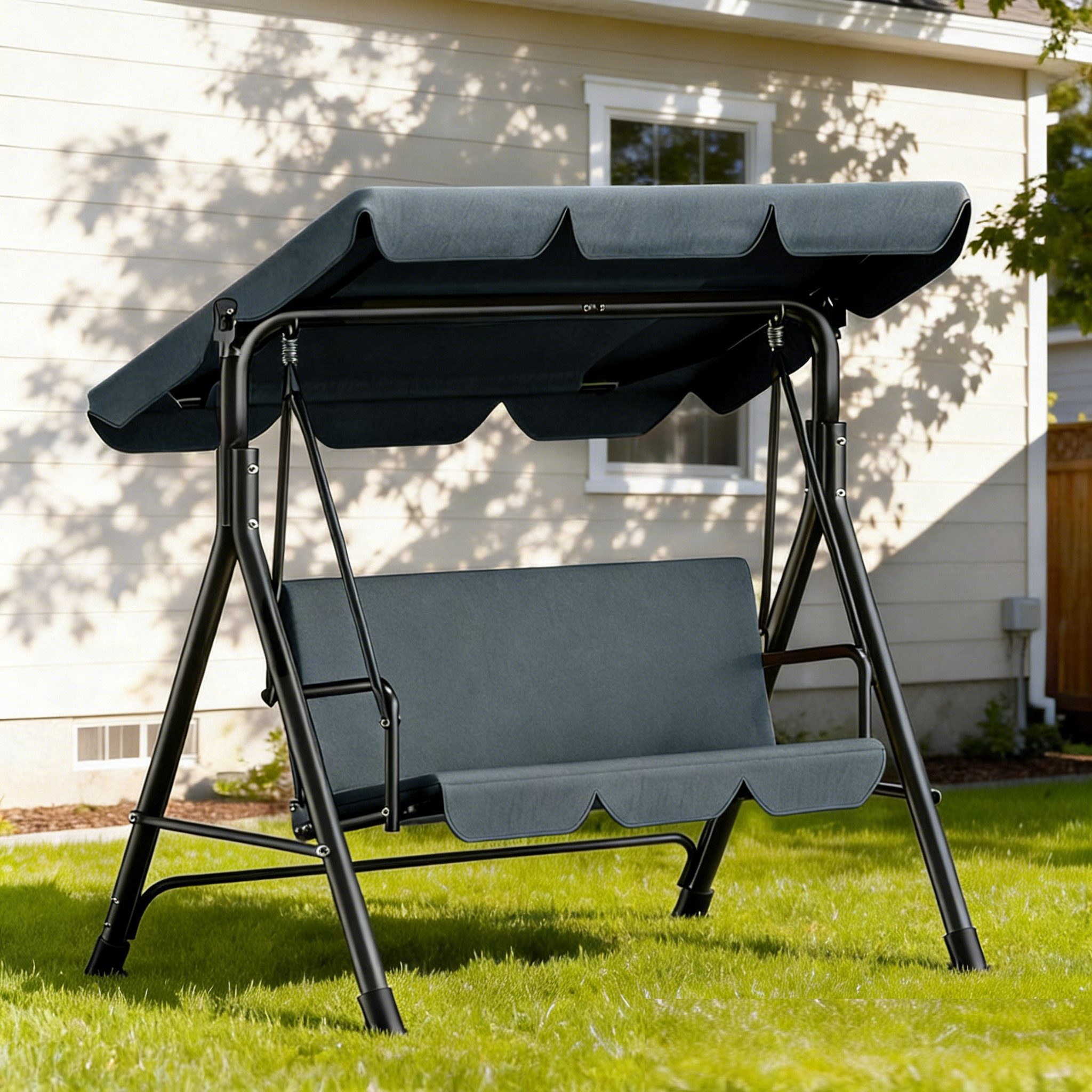 Huracan Hollywoodschaukel 3-Sitzer, Gartenschaukel mit Verstellbarem Sonnendach, 3-Sitzer, 175.5*110*152cm-Klassiker, UV-Schutz Wetterfest, Schaukelbank 220kg Belastbar