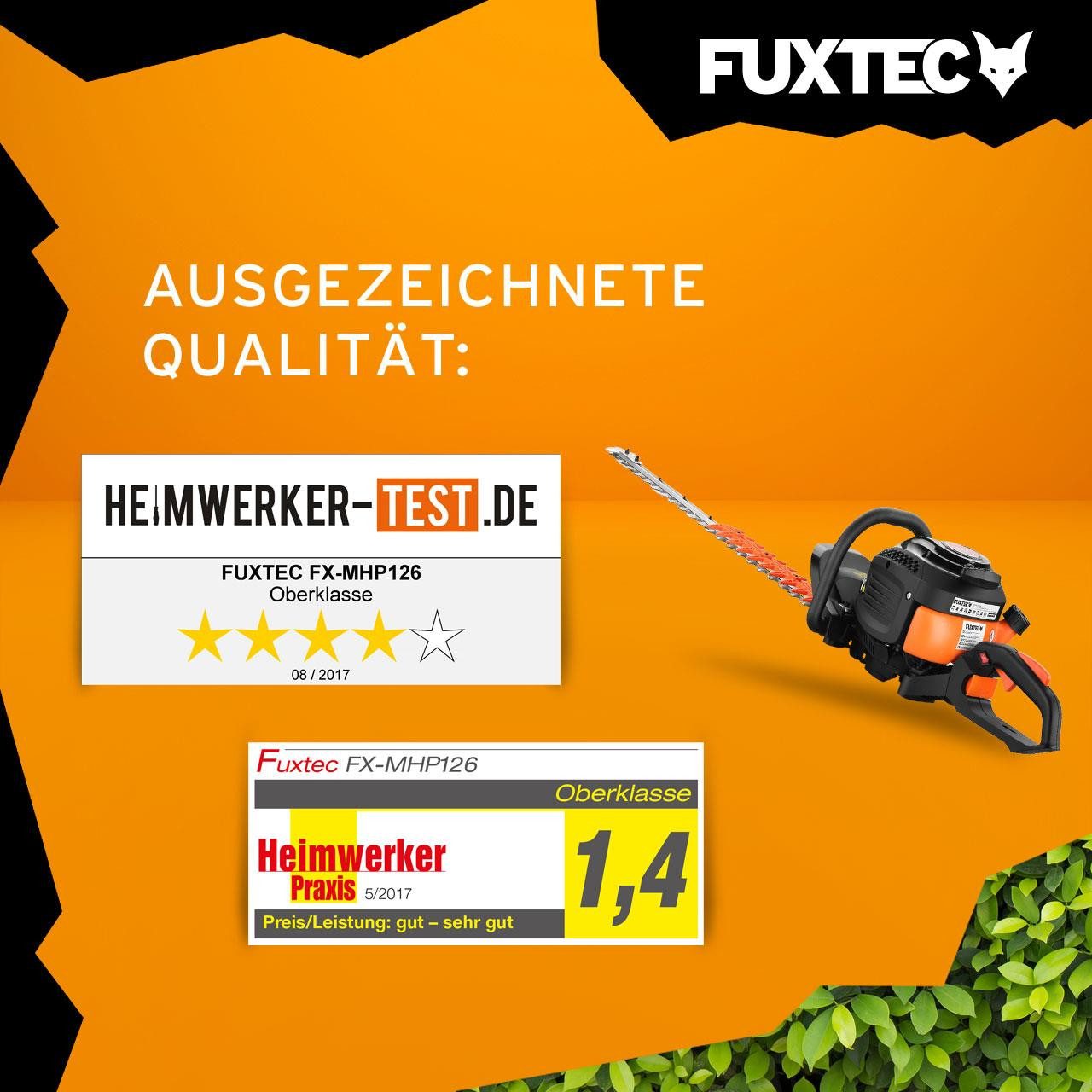FUXTEC Benzin-Heckenschere FX-MHP126, 25.4ccm 80cm Schnittlänge, Schnittstärke 28mm, vibrationsdämpfer