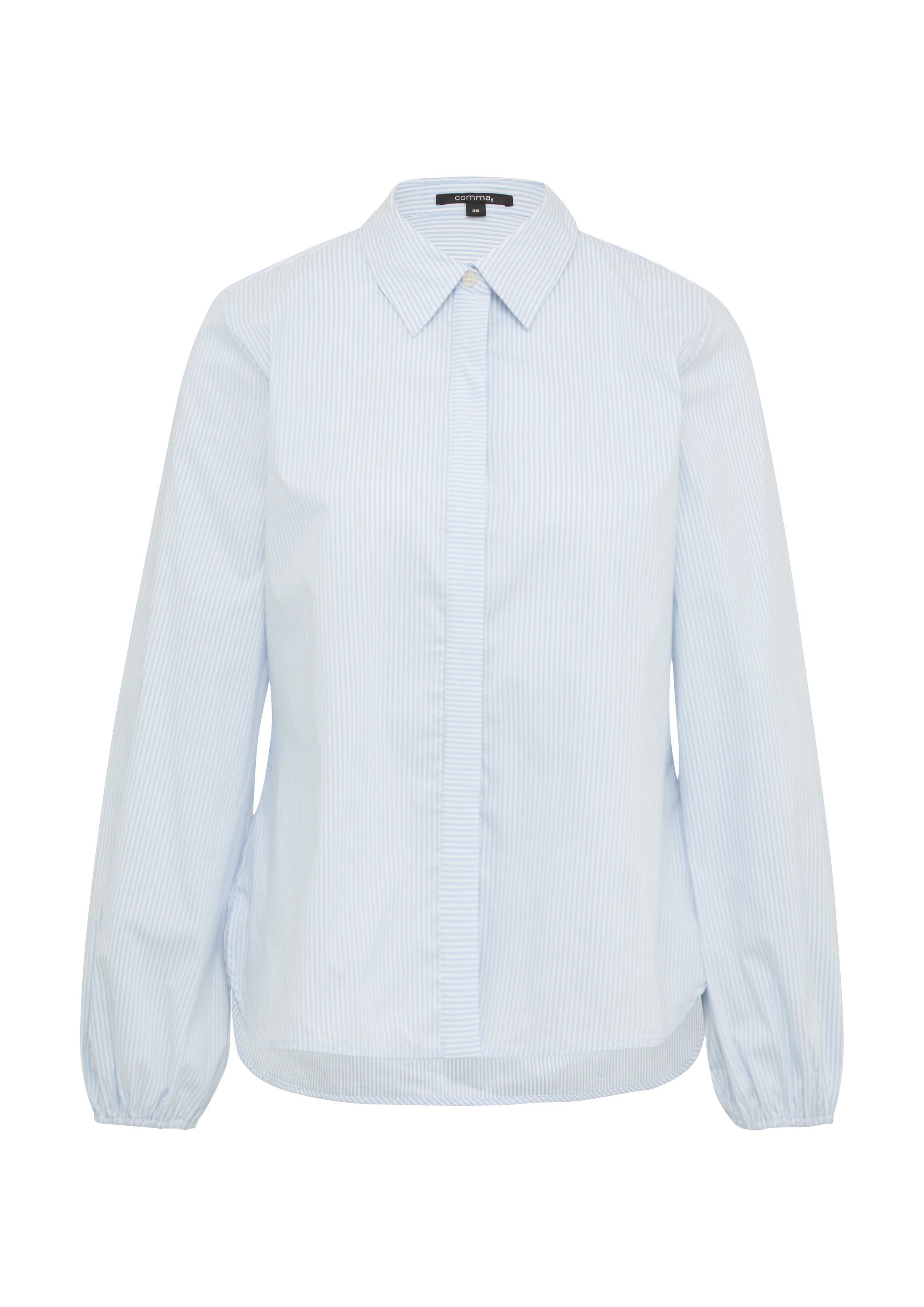 comma Langarmbluse Bluse Gestreifte Hemdbluse mit voluminösem Ärmelsaum