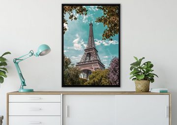 Pixxprint Leinwandbild Eifelturm Paris, Wanddekoration (1 St), Leinwandbild fertig bespannt, in einem Schattenfugen-Bilderrahmen gefasst, inkl. Zackenaufhänger