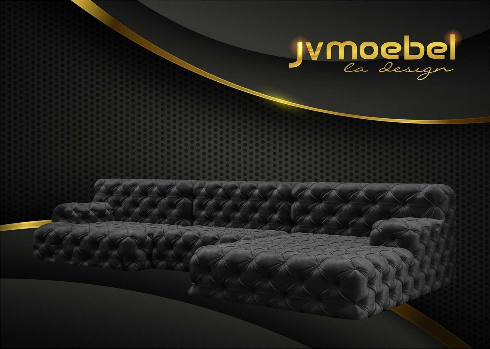 JVmoebel Ecksofa, Chesterfield U-Form Ecksofa Couch Design Polster Textil Garnitur Schwarz