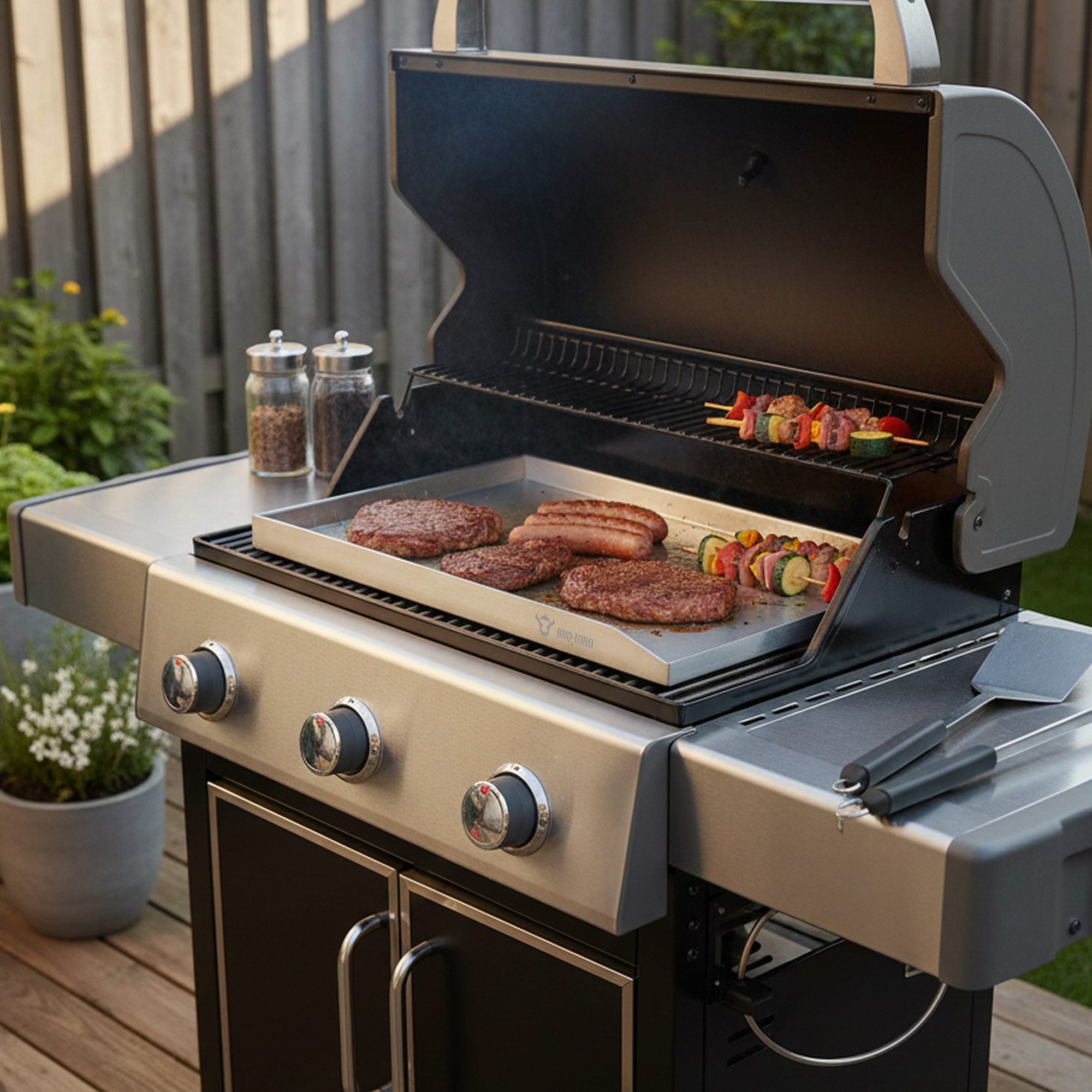 BBQ-Toro Grillplatte Edelstahl Grillpfanne, 30 x 45 cm, BBQ Plancha, Grillblech (1-St), Einfache Reinigung