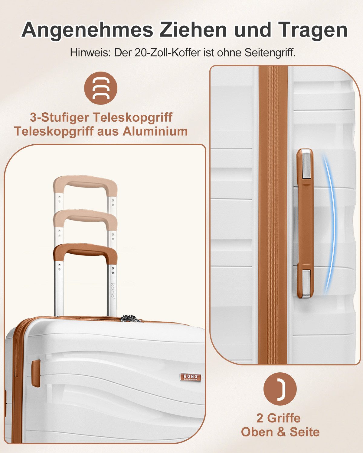 KONO Handgepäck-Trolley Leicht Hartschalenkoffer Reisekoffer mit 4 Rollen und TSA Schloss – Bild 4 von 5