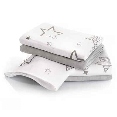 Makian Stoffwindeln »Sterne - Weiß Grau«, 4 Stück Mulltücher Spucktücher 70 x 70 cm Mullwindeln - doppelt gewebt mit verstärkter Umrandung, maschinenwaschbar bis 60° C