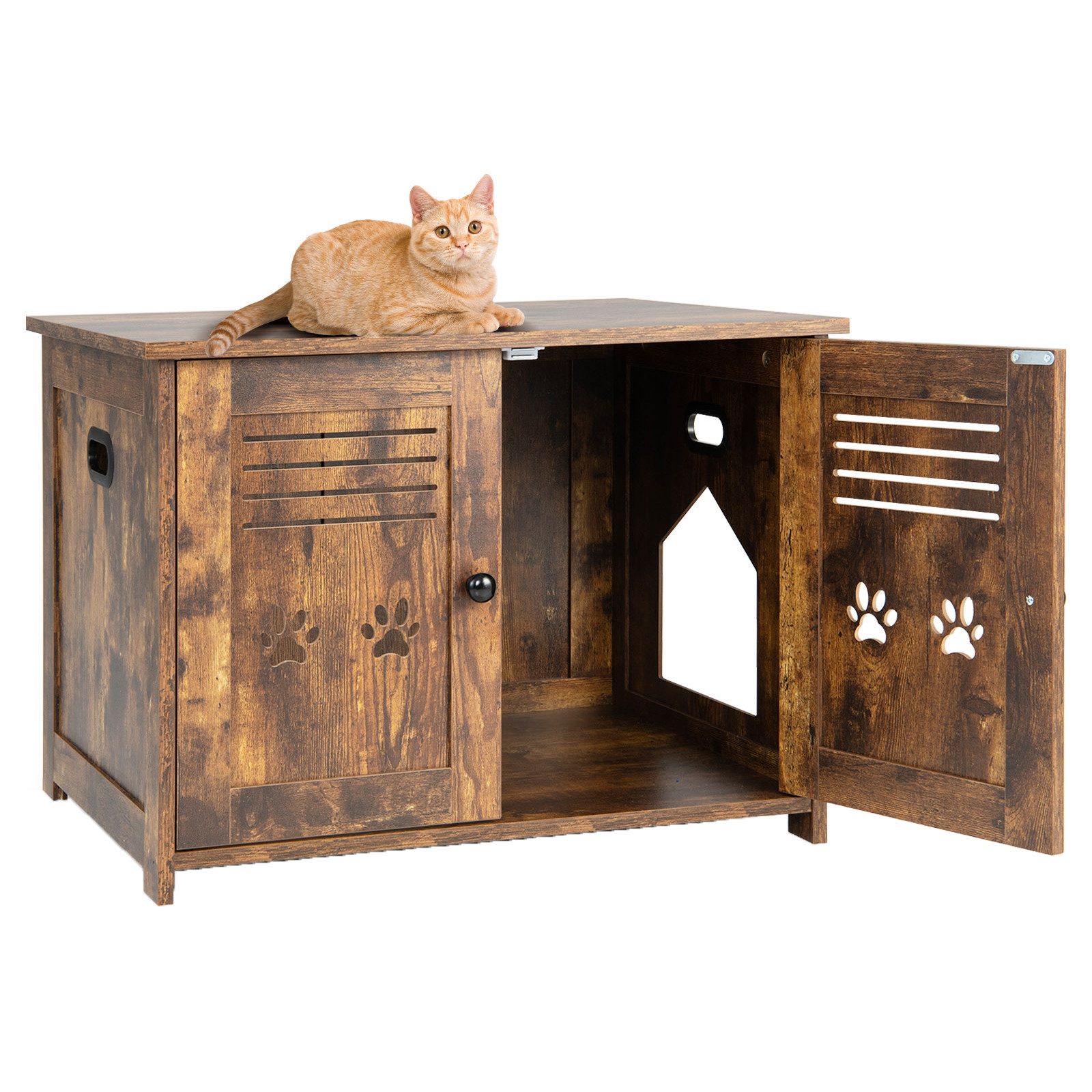 COSTWAY Tierhaus Katzenhaus, Katzenhöhle, mit 2 Türen & Eingang, Vintage günstig online kaufen