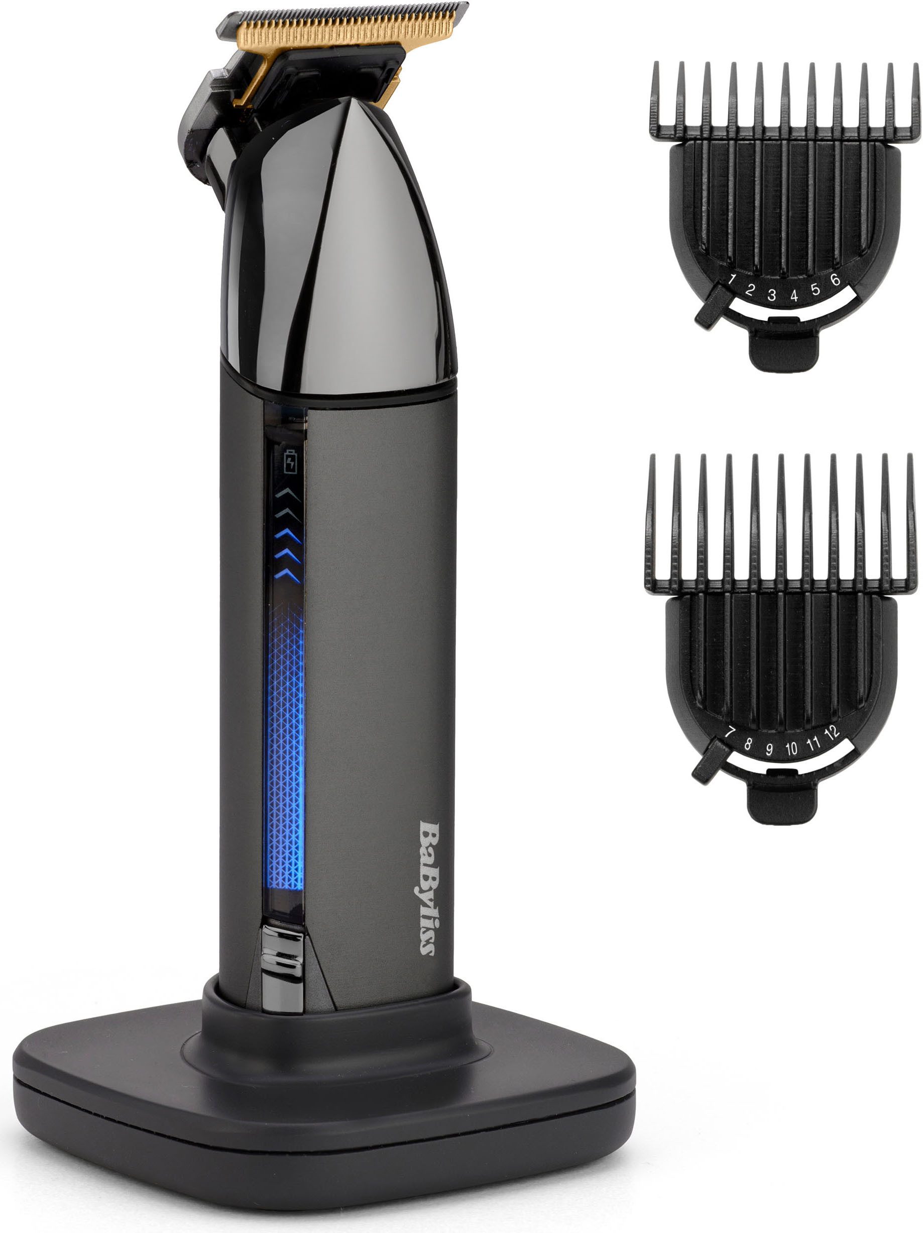 BaByliss Bartschneider BaByliss Super-X Metal Barttrimmer, Bartschneider, wasserdicht, T996E, Japanischer Stahl, 2 Kammaufsätze mit 6 Positionen 1–6mm, kabellos