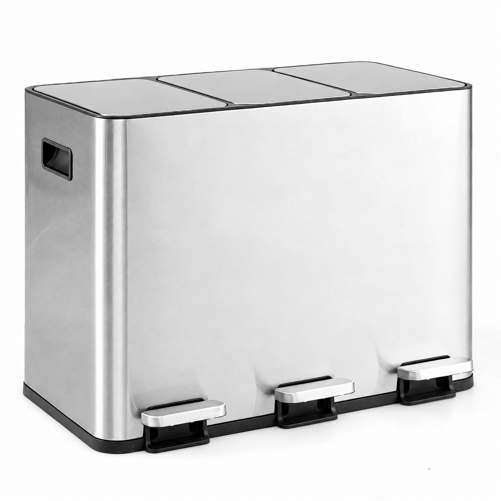 COSTWAY Mülleimer 3 Fächer, 3 x 15 L Mülltrennsystem Küche aus Edelstahl, Abfalleimer für Recycling & Restmüll