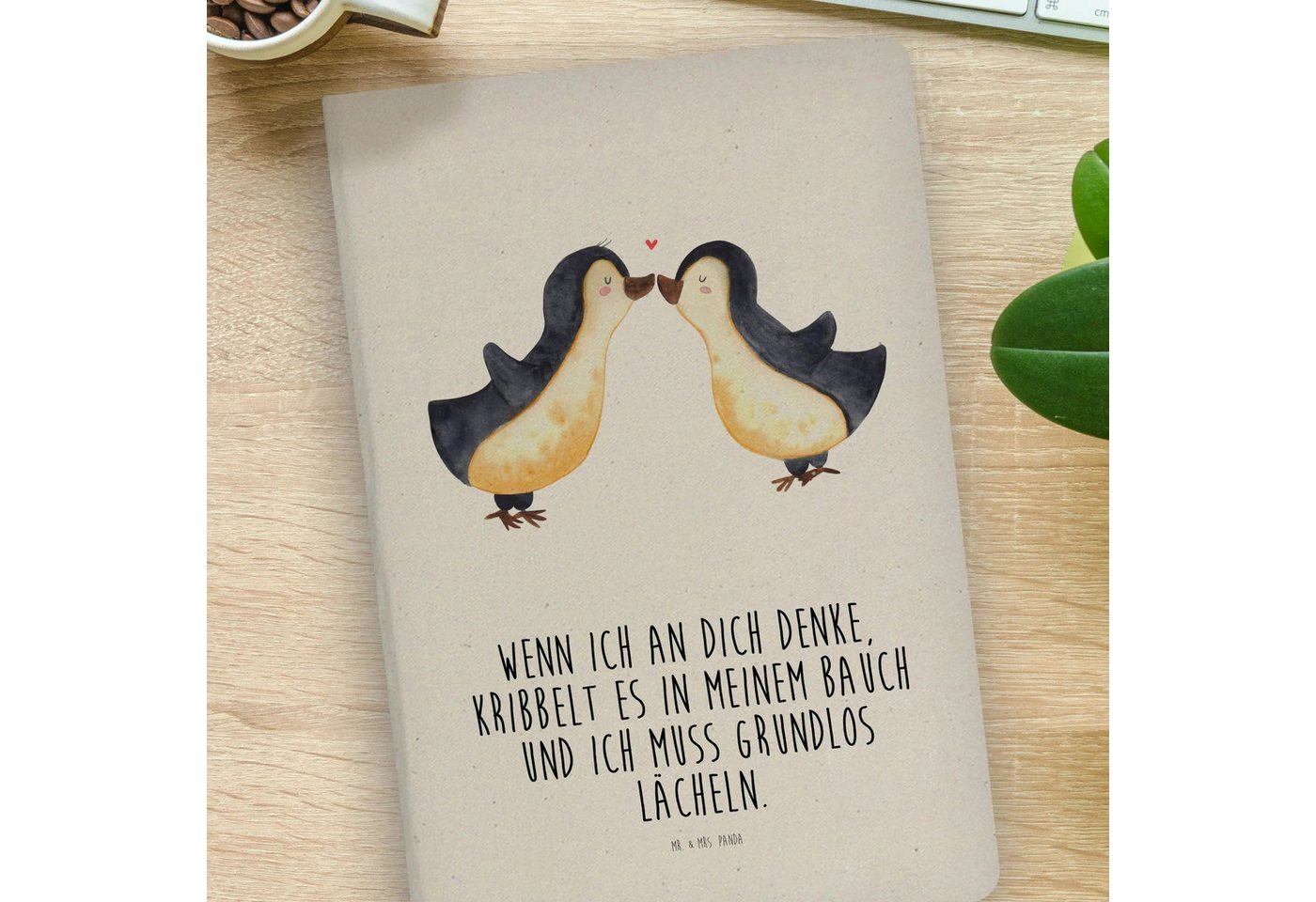 Thumbnail - Mr. & Mrs. Panda Notizbuch Pinguine Kuss - Transparent - Geschenk, DIN A4 Notizbuch, Tagebuch DI Mr. & Mrs. Panda, Kreat...