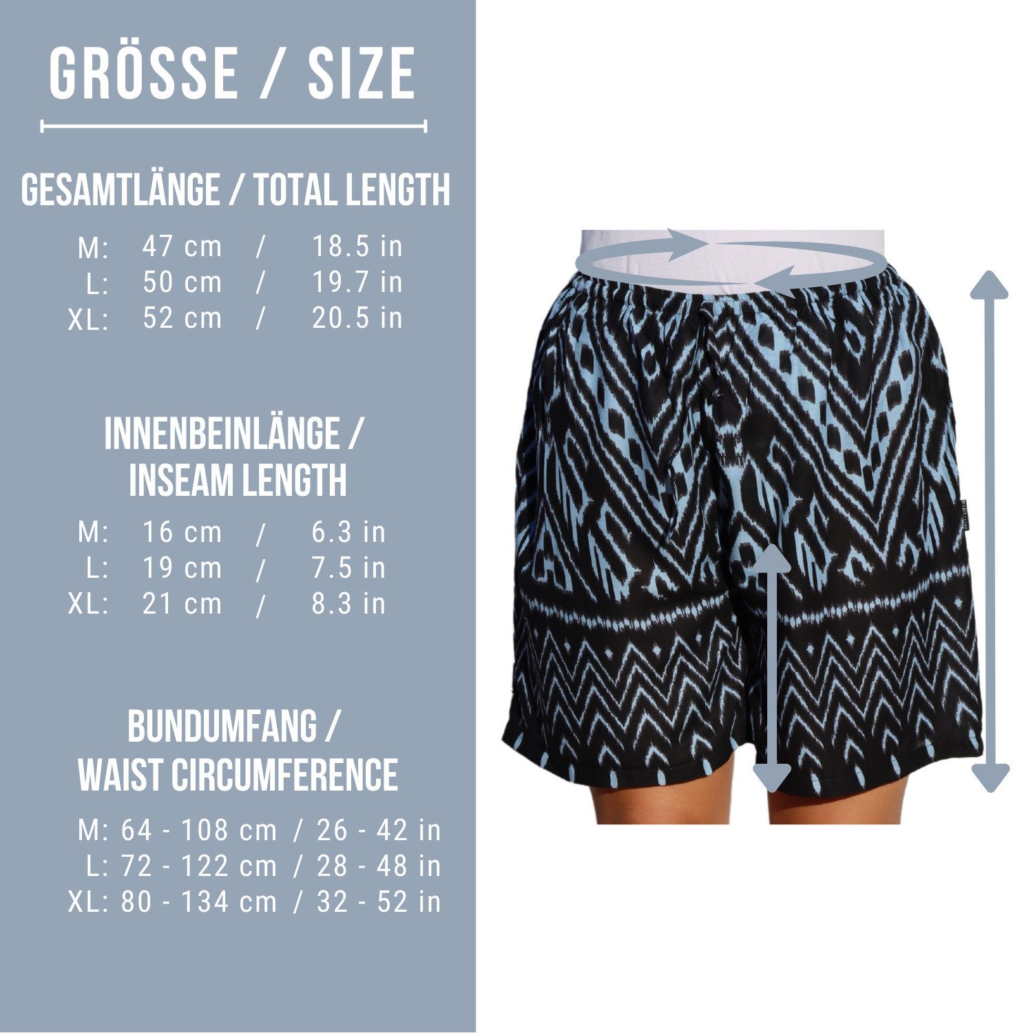 PANASIAM Shorts kurze Hose Damen Shorts Sweatshort aus 100% Viskose Stoffhose Wellness gemusterte Sommerhose mit Kordelzug und Taschen leichte Strandshort